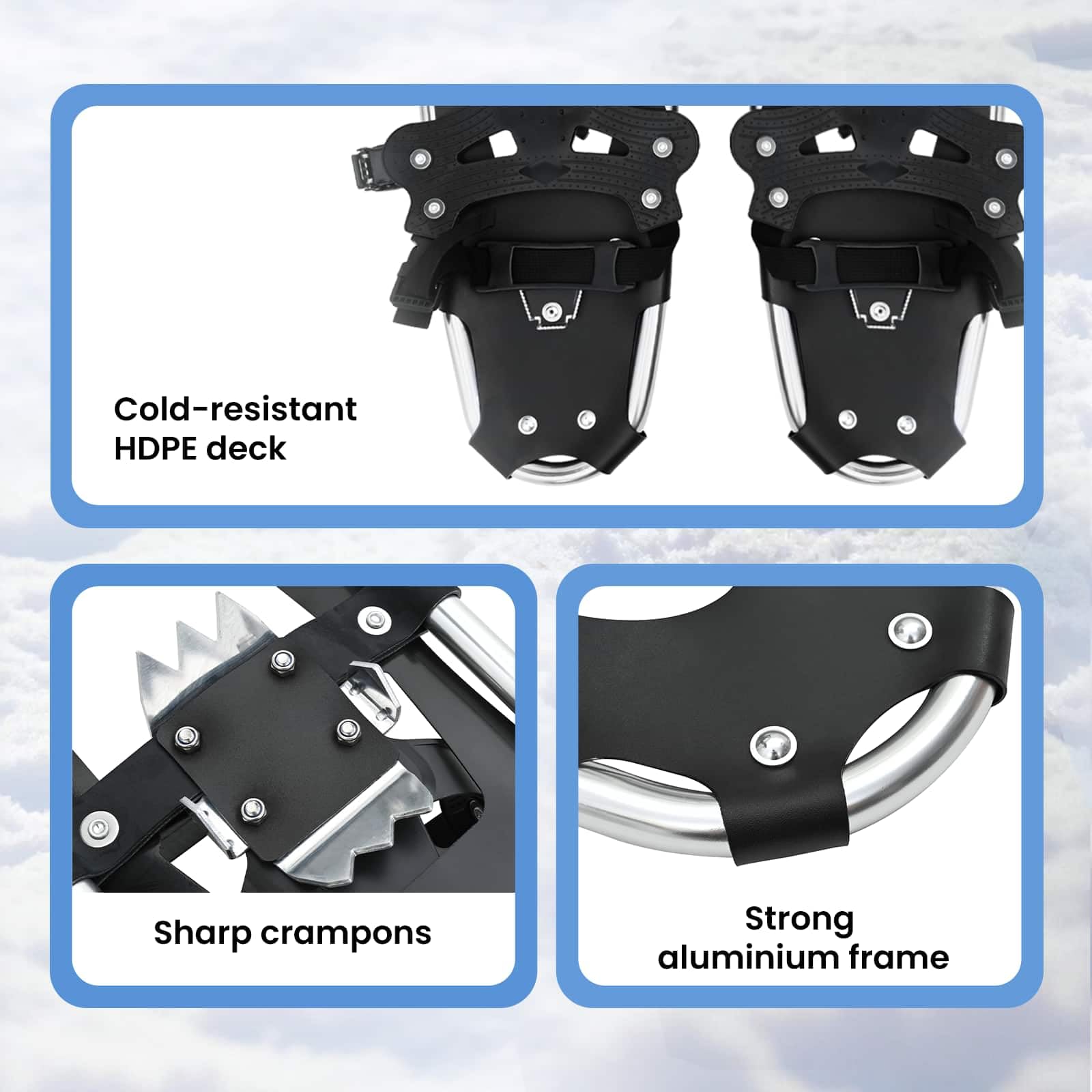 vidaXL Ciaspole 3 in 1 Argento e Nero 53,5 x 21 cm Alluminio e HDPE, Ciaspole in alluminio per il giardino, attrezzatura outdoor regolabile, accessori moderni per camminare sulla neve