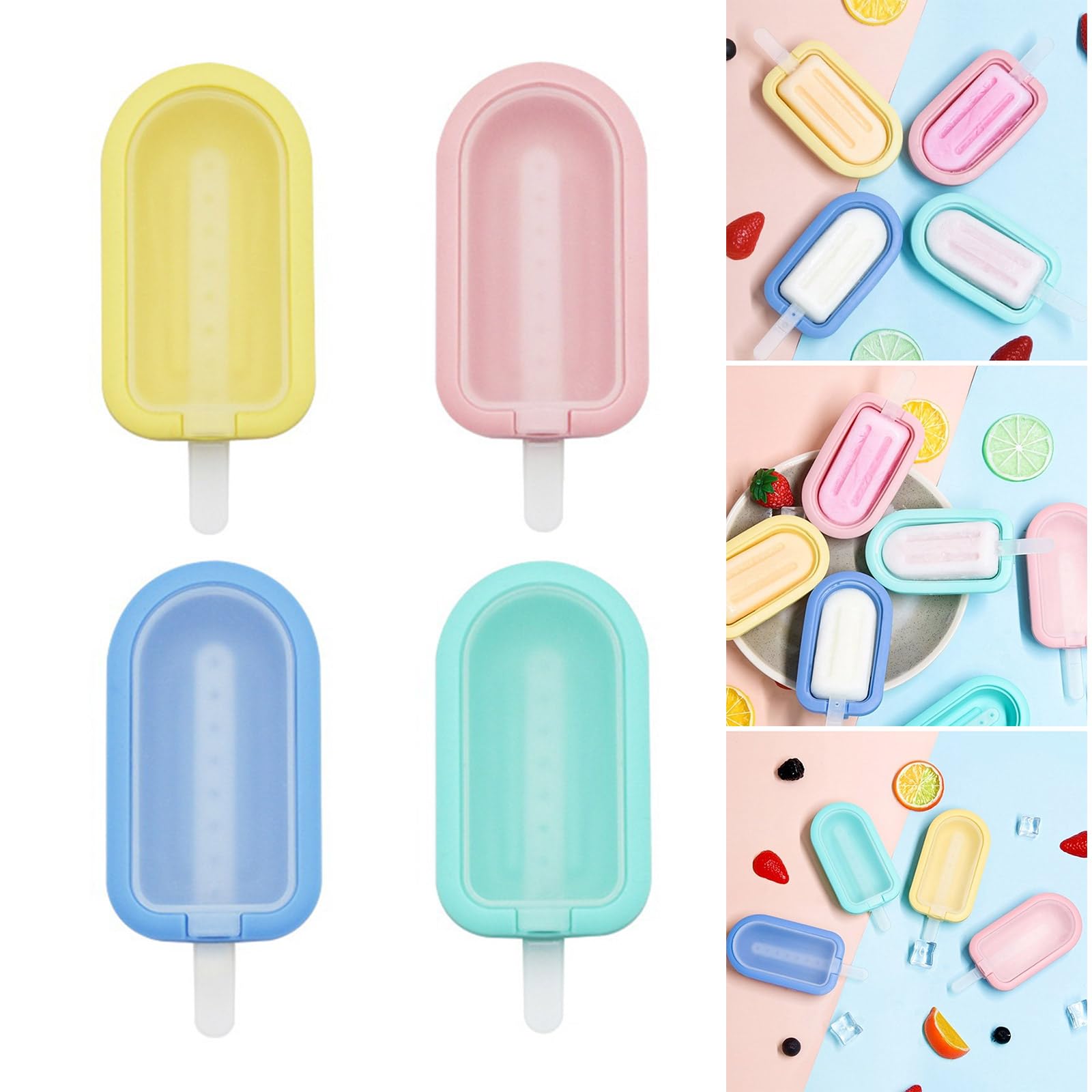4 moldes de silicona de grado alimenticio for hacer paletas de hielo con palitos, aptos for lavavajillas.,Moldes para helados