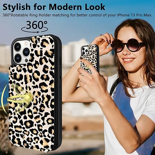 Miniatura 3 de TopPerfekt Funda compatible con iPhone 13 Pro Max con tarjetero y rotación de 360, soporte de anillo de dedo con función atril, bloqueo RFID, piel