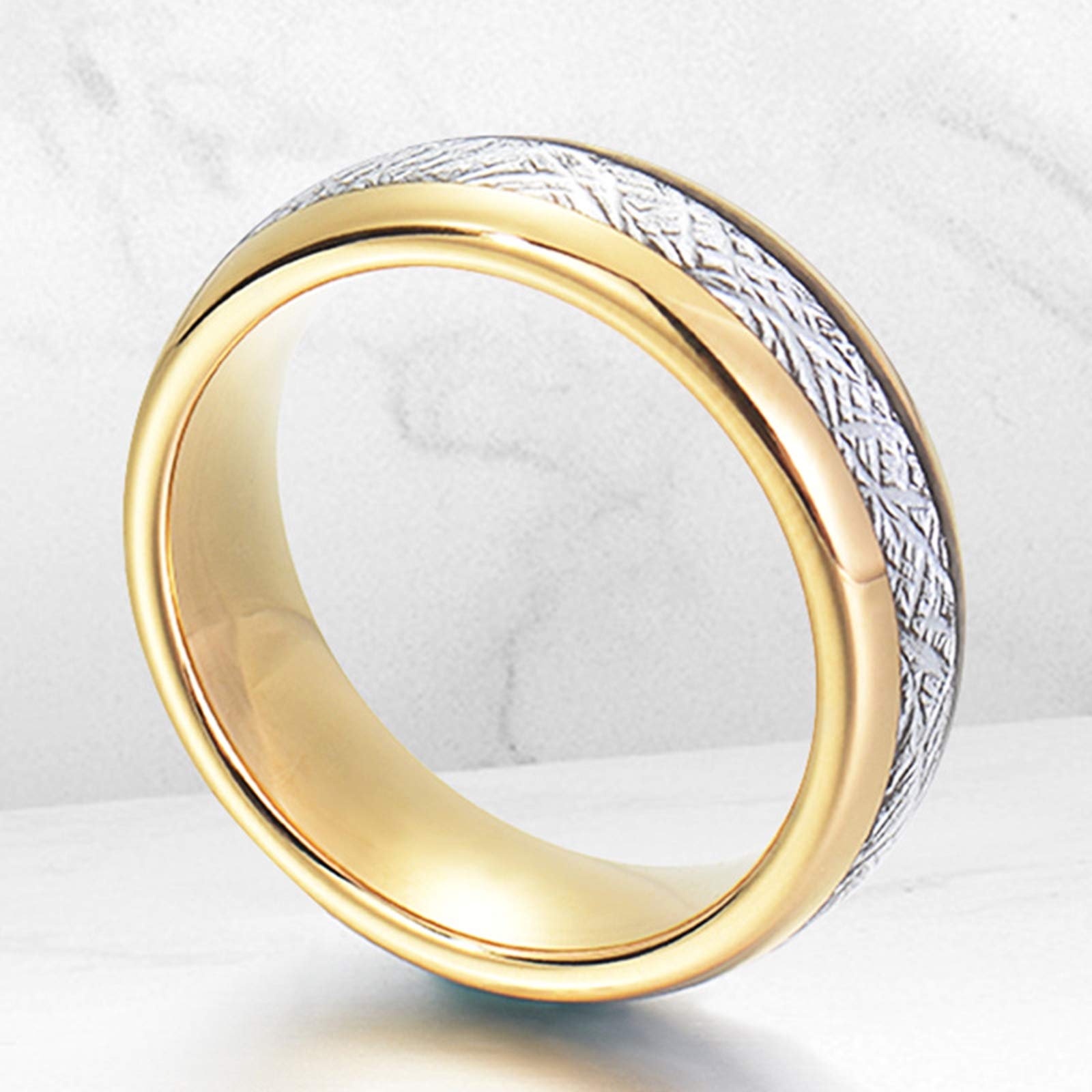 Collar de anillo de tungsteno, collar de pareja grabado 8 mm oro anillo de incrustación de plata de metal colgante