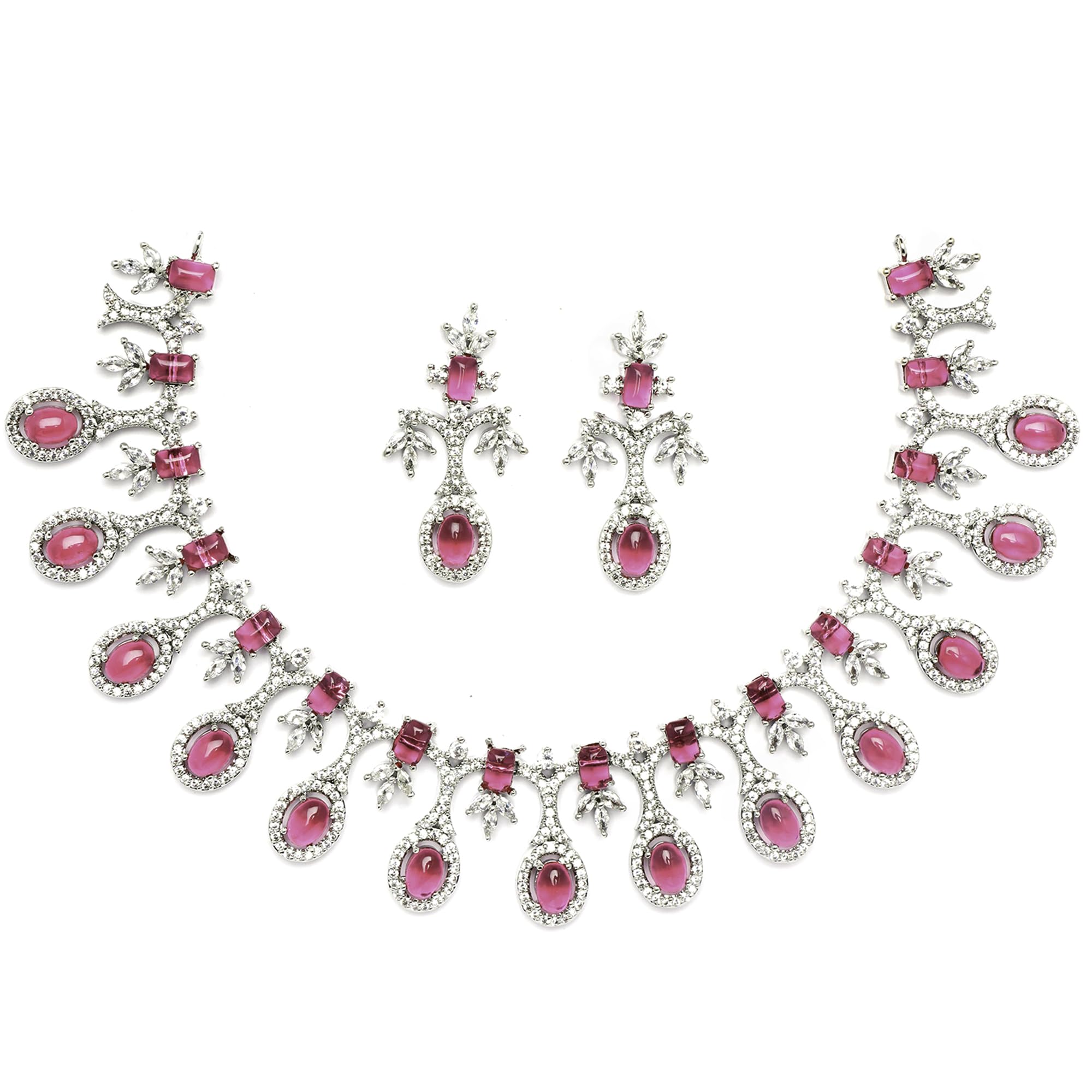 ZENEME Rhodium-Plated American Diamond Studded Trendy Design Necklace With Earrings Jewellery Set For Girls and Women (Red) (B0CGR8DR69) Amazon Price History, Amazon Price Tracker