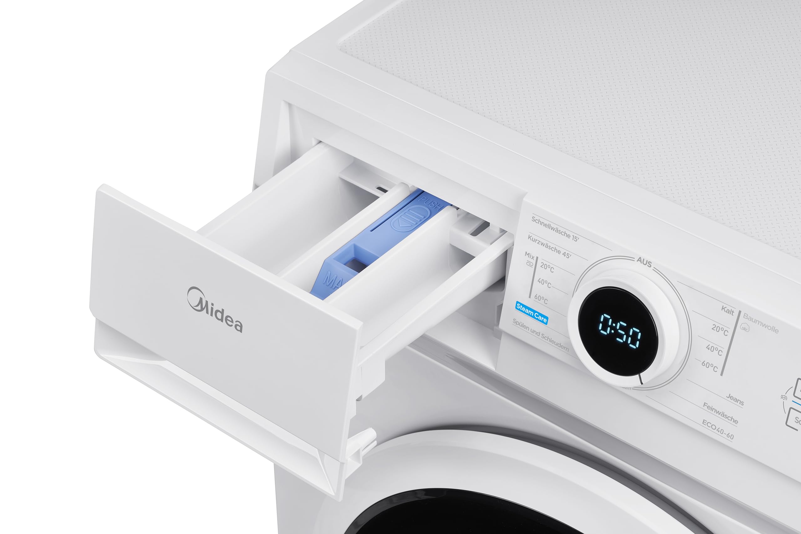 Midea MF10EW80BA10 Waschmaschine 8kg 1400 U/Min EEK A-10% Inverter Quattro Motor Dampffunktion Weiß