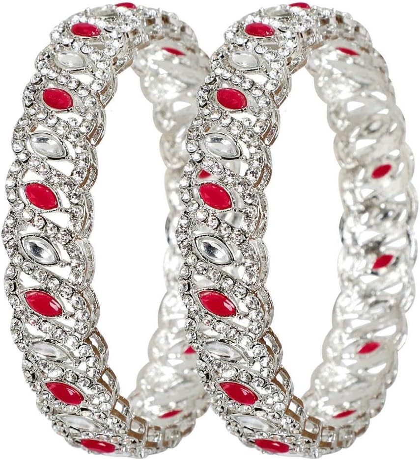 Efulgenz Indian Bangles for Women CZ Crystal Rhinestone Bracelet Bangle Set Faux Kundan Wedding Party Indian Bridal Bangles Fashion Statement Jewelry (2 Pcs) - Image 6