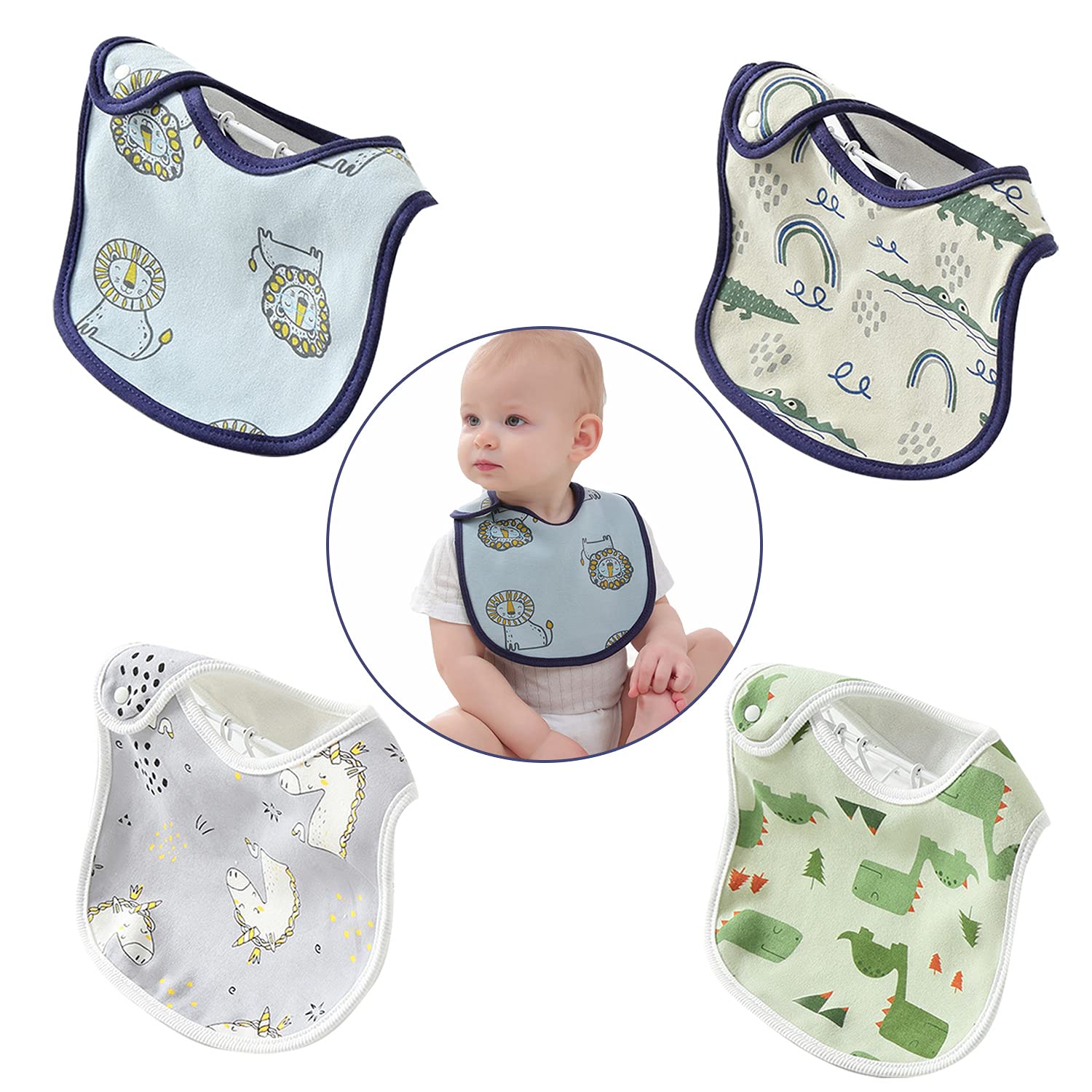 4 Packs Baby Bibs Neat Solutions for Teething Feeding Waterproof Muslin Travel Terry Cloth Bandana Drool Bib for 1-3 Years Toddler Boys Girls Newborn and Infant