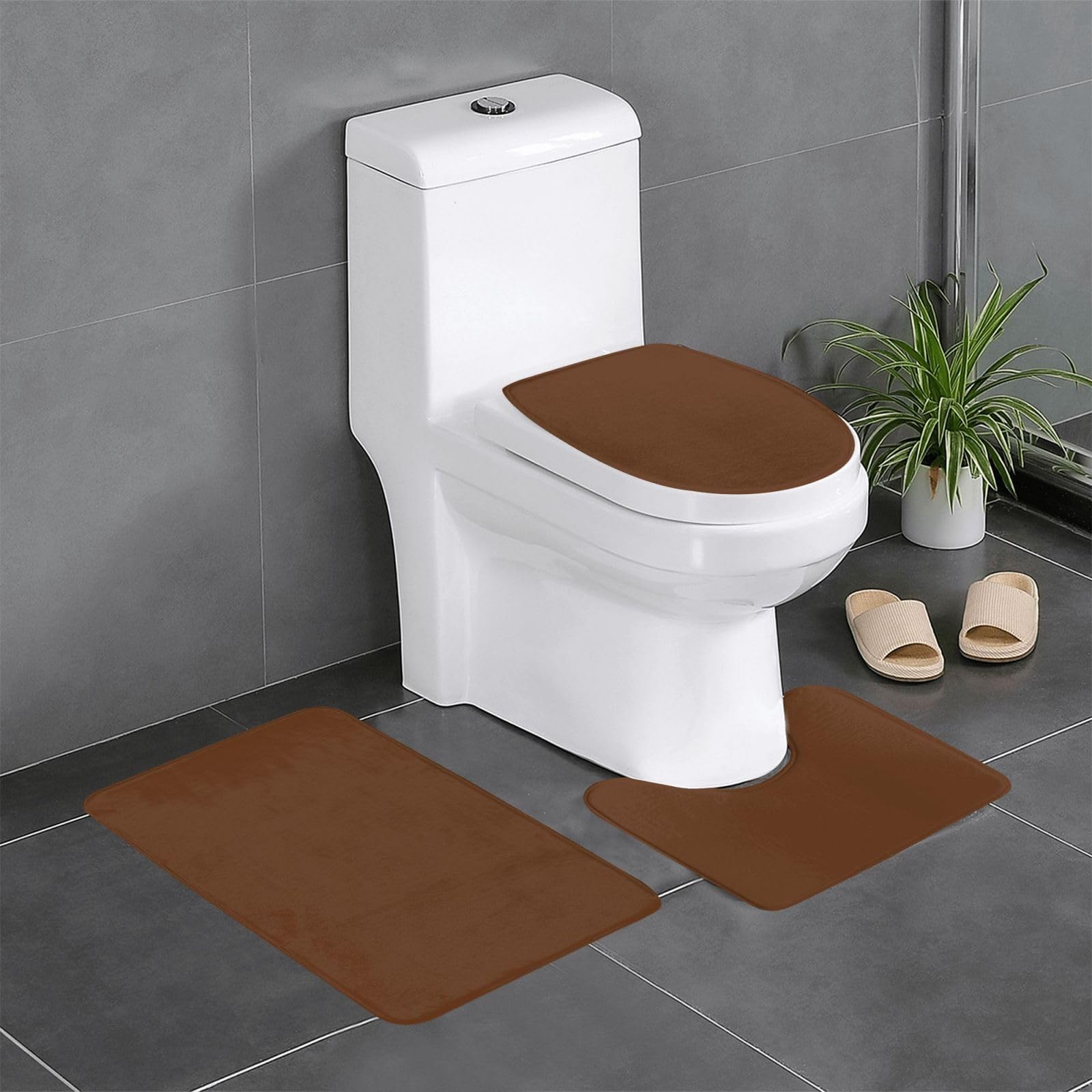 Tapis de salle de bain antidérapants marron chocolat avec tapis de contour pour WC
