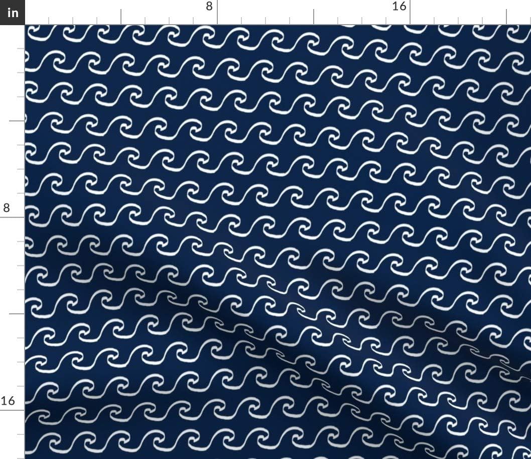 Spoonflower Fabric - Navy White Nursery Wave Ocean Waves Water Surf Summer Nautical Printed on Petal Signature Cotton Fabric by The Yard - Sewing Quilting Apparel Crafts Decor