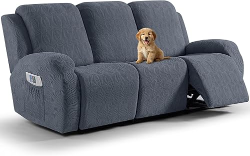 Miniatura 18 de Vansofy - Fundas elásticas para sofá reclinable, 8 piezas, funda suave de jacquard para sofá reclinable, protector de muebles con parte inferior