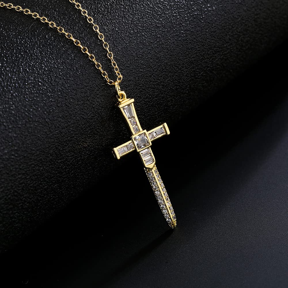 TINGN Gouden kruis ketting dames 14K goud verguld kruis hanger ketting gelaagd elegante choker halsketting voor vrouwen christendom sieraden dames hoogwaardig modesieraad, Koper