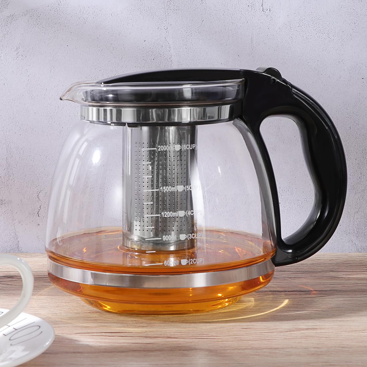 OUNONA - 2000ML Glas Teekanne mit Siebeinsatz, Borosilikat Glas Teebereiter mit Abnehmbarem Teesieb, Geeignet fr Teewarmer