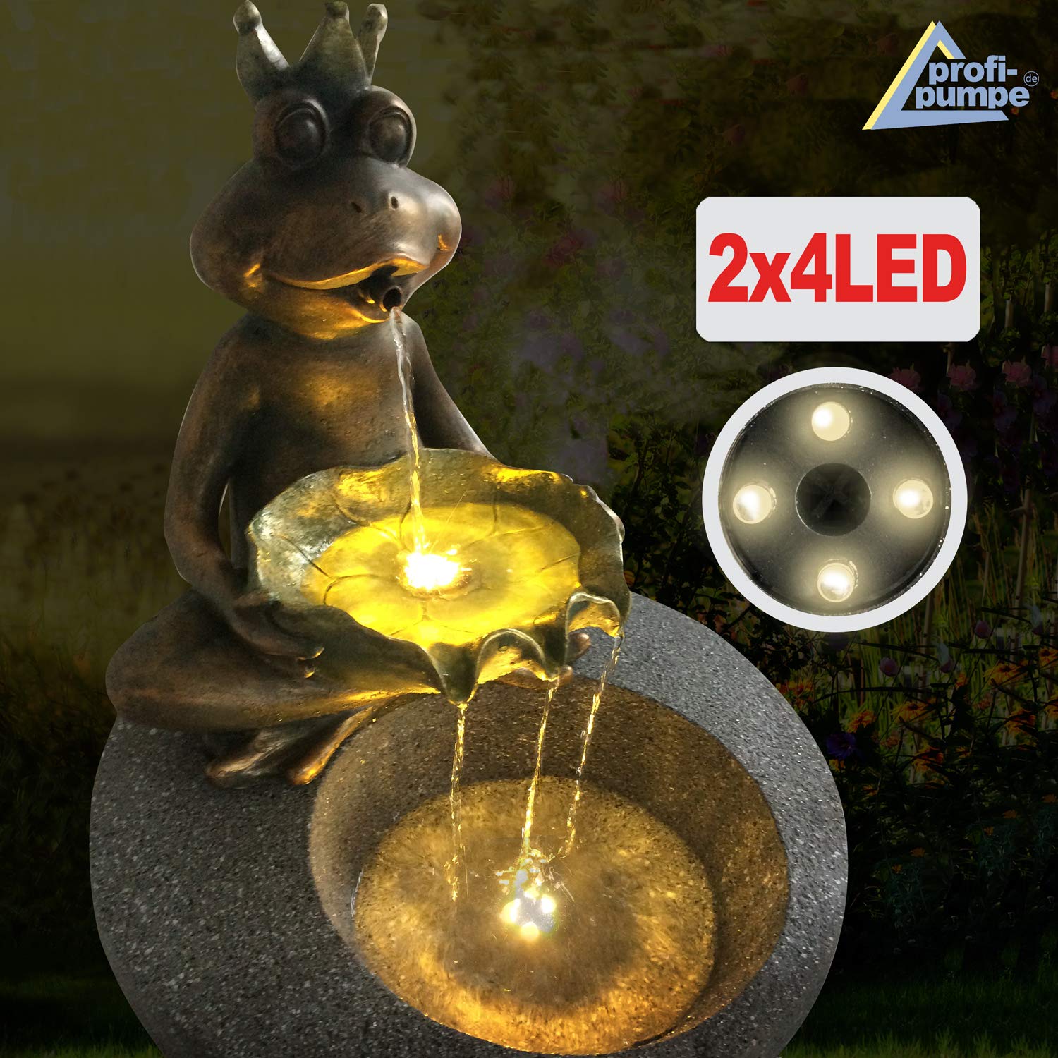 Fuente de jardín Fuente Ornamental Fuente de Interior Fuente con luz LED Cascada de 230V Fuente de Agua para jardín (Prince Grenouille Avec lumière LED)