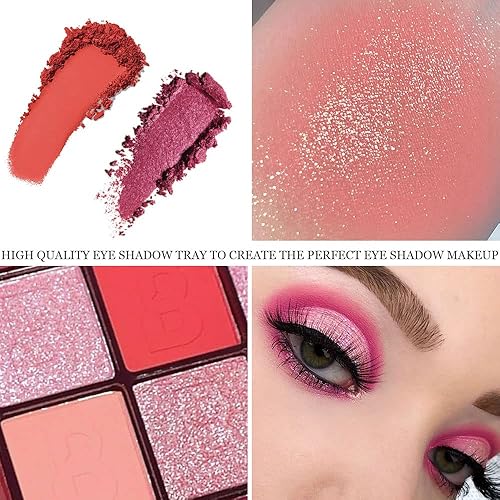 Miniatura 7 de KARNAR Paleta de sombra de ojos para ojos de 16 colores de brillo rosa mate rojo rubor naranja melocotón sombra de ojos paleta de maquillaje