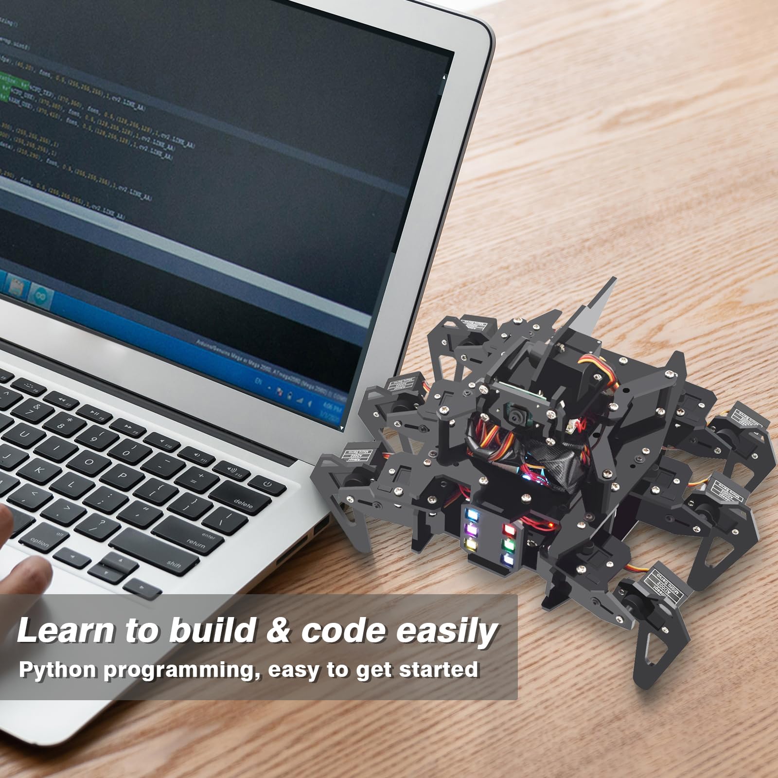 Adeept RaspClaws Hexapod Spider Robot Kit per Raspberry Pi 4/3 modello B+/B/2B, tracciamento target OpenCV, trasmissione video, robot strisciante STEAM