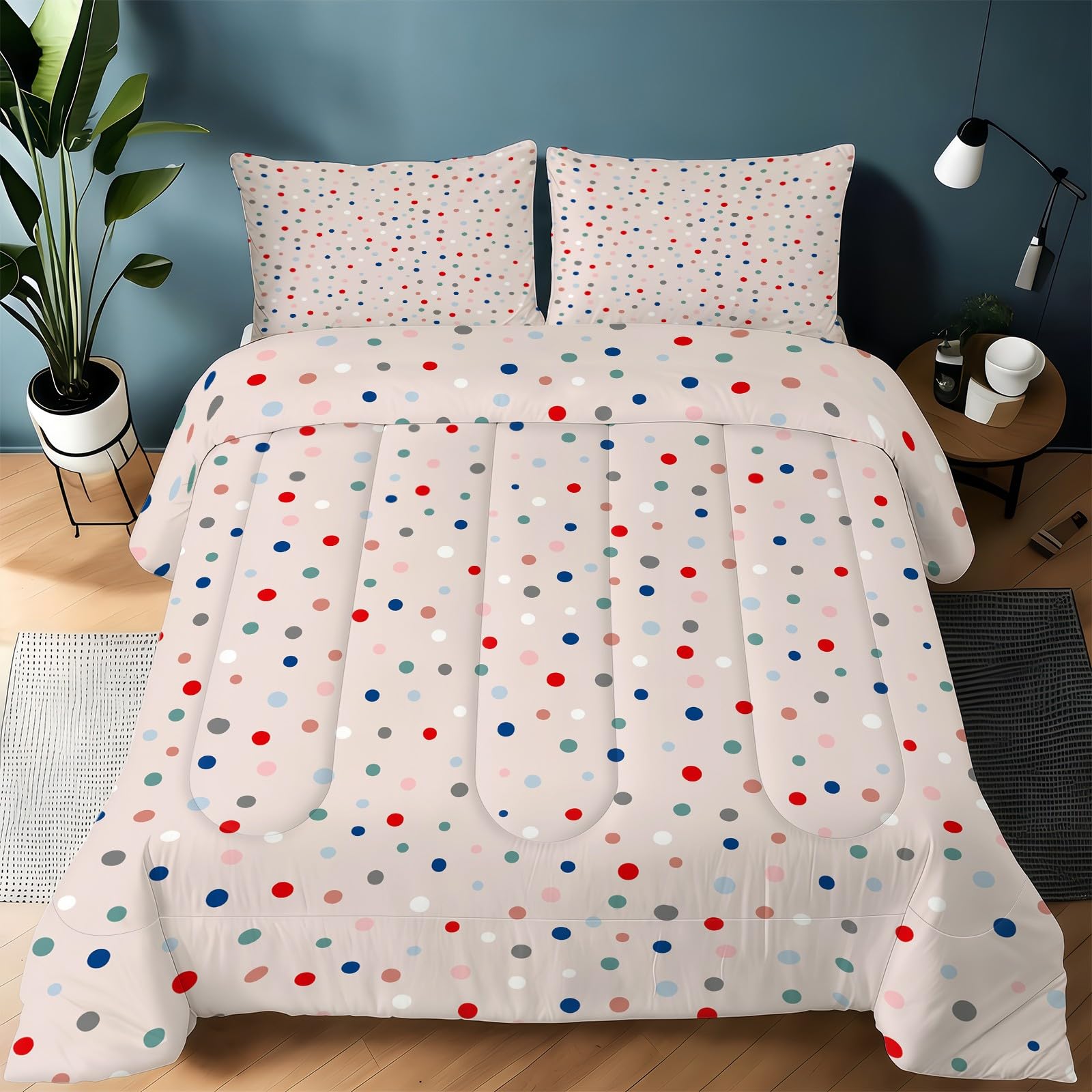 Genérico Edredon Cama 135 Lunares de Colores Edredón Nordico Adulto sin Funda Reversible Fresco Estampado Suave Ligero Transpirable Duvet 220x220 cm Incluye 2 Fundas de Almohada 50x75 cm YUb562