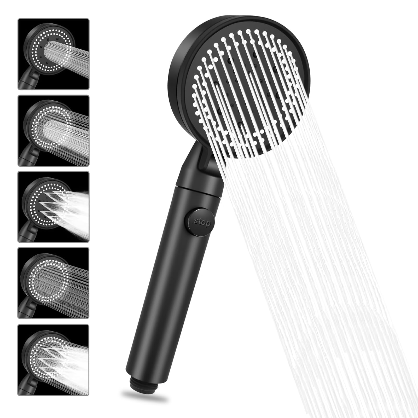 Zyques Black Handheld Shower Head, 6 Spray Modes Shower Heads With Handheld Detachable Shower Head High Flow Shower Attachable Showerhead For Tub Faucet