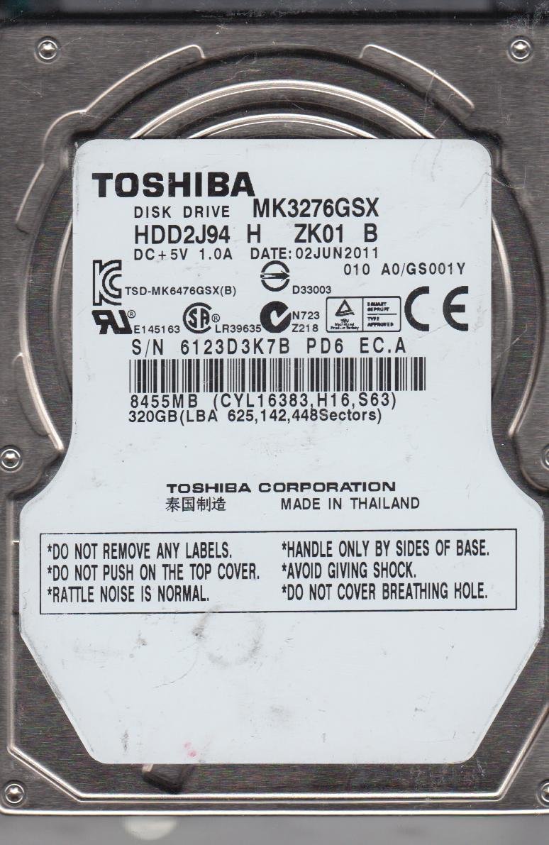 Original Toshiba hdd2j94 mk3276gsx 320 GB de disco duro de 2,5 "