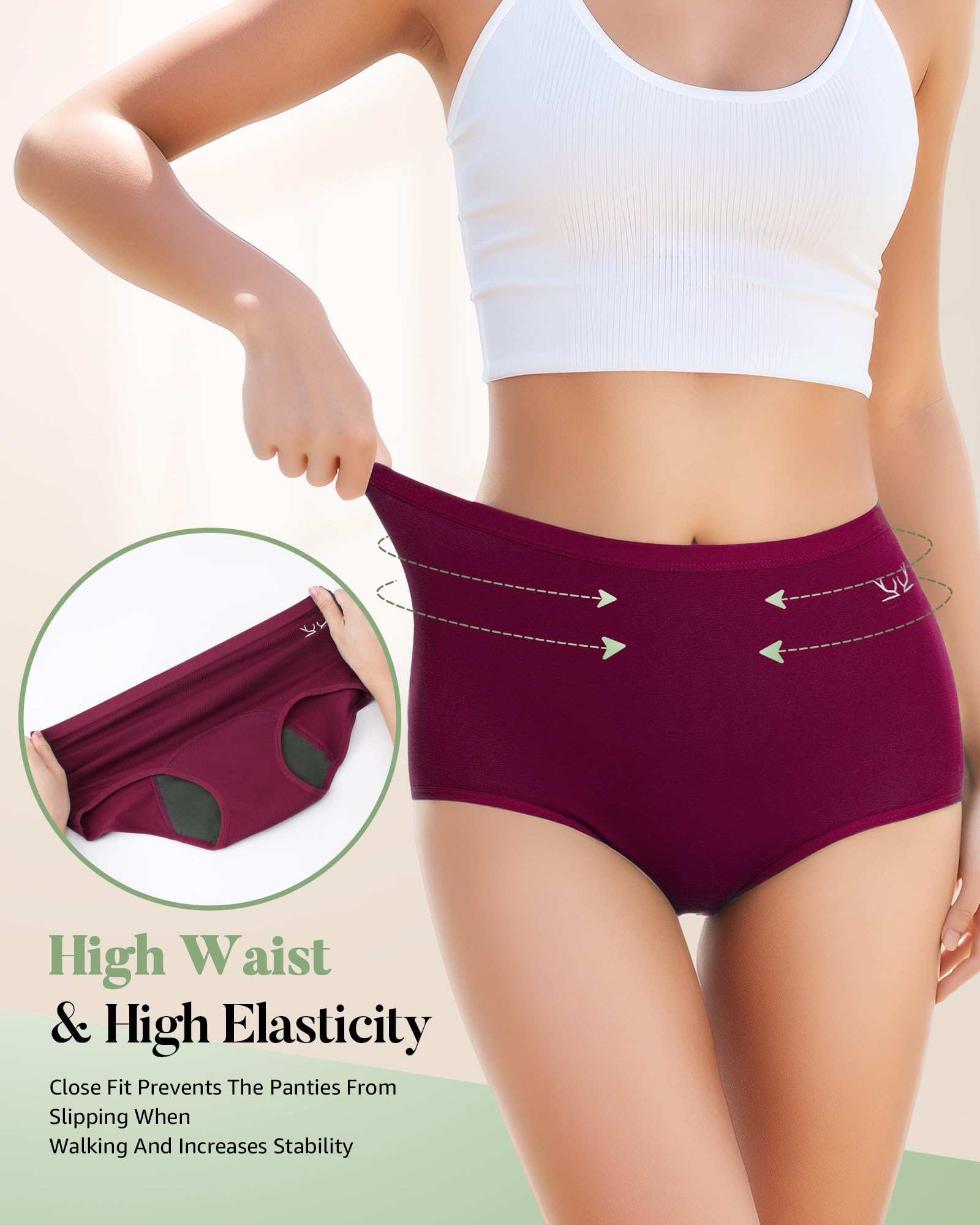 TANSTC Mutande Mestruali Donna Assorbenti, Slip Donna Cotone Ciclo Protettive Periodico Intima Mestruale Ecologico con 4 Strati Anti Perdite Lavabili, Mutande Donna Cotone, 3 Pezzi