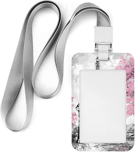 Miniatura 3 de Soporte para tarjetas de identificación de plástico con cordón, torre Eiffel, soporte para tarjetas de trabajo de árbol rosa para mujeres,