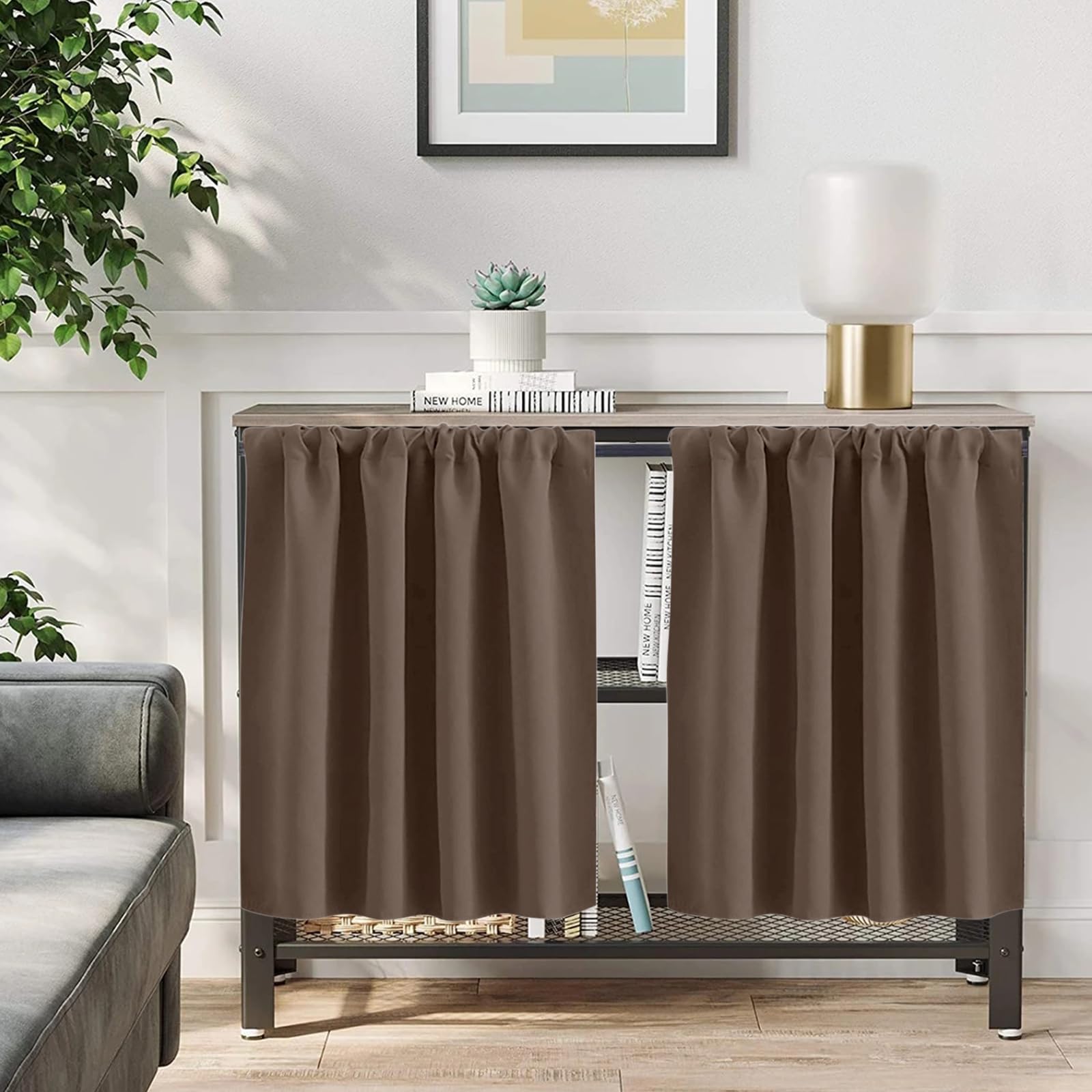 KnSam Brown Net Curtain, Kitchen Curtain, Bistro Curtain, Opaque Curtain - Image 3