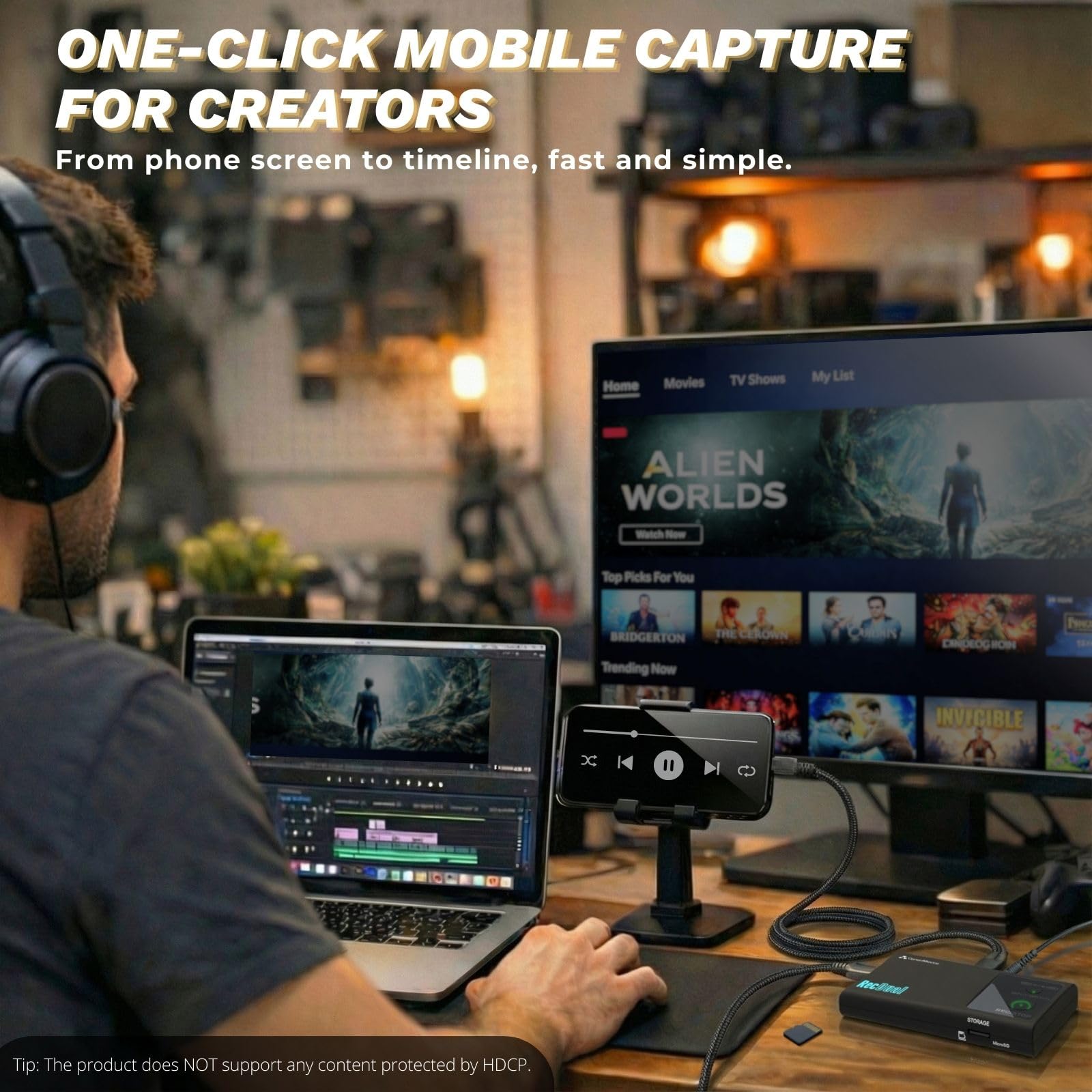 ClonerAlliance RecDual Dongle, mini enregistreur vidéo autonome à double entrée 1080p @ 60 fps avec passthrough 4K @ 60 fps, HDMI et USB Type-C DP Capture. Programmation et enregistrement en boucle.
