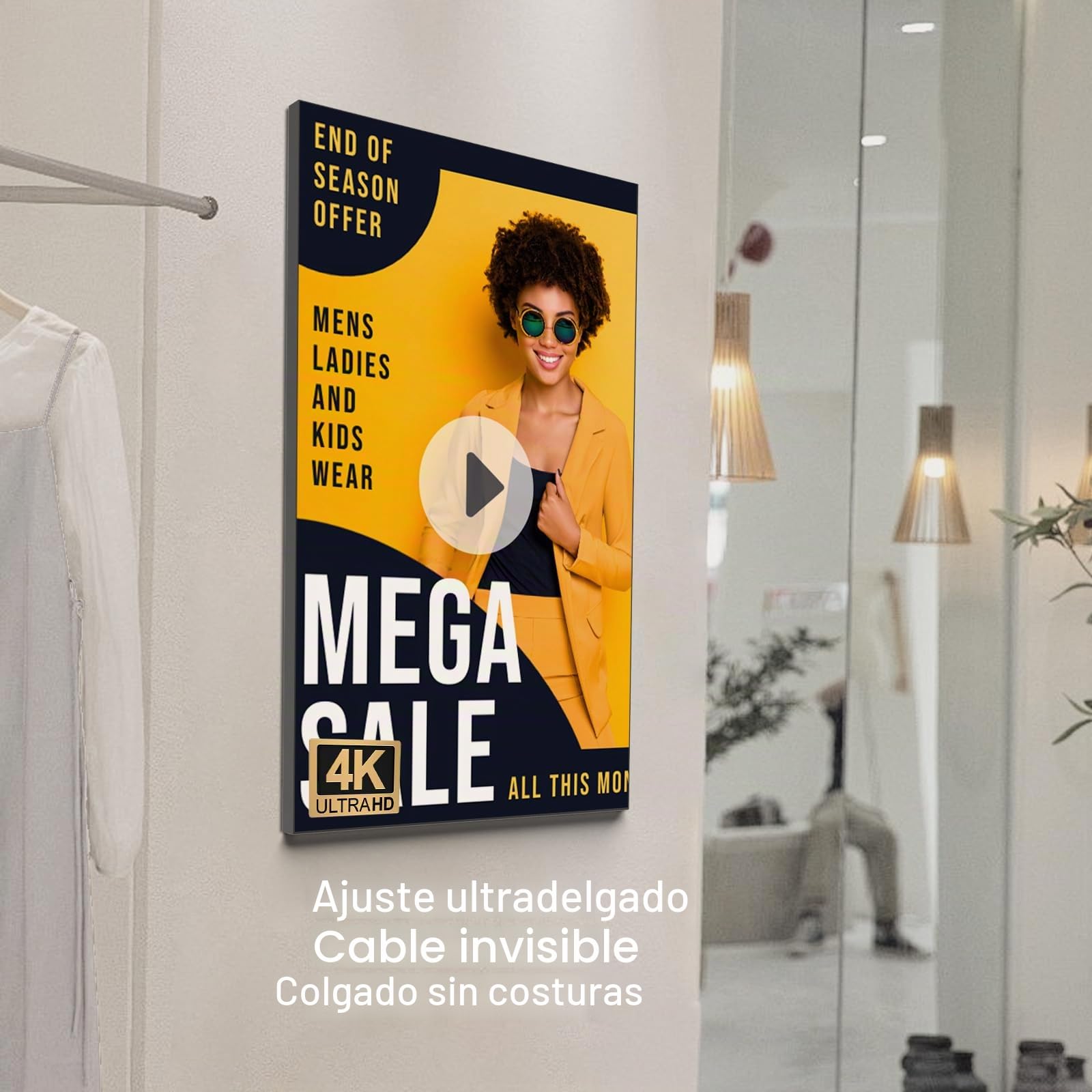 Pantalla Digital Signage 43 Pulgadas 4K UHD, Pantalla Publicitaria Digital de 1000 Nits, Menú Digital Electrónico para Restaurantes, Tiendas y Negocios, Display Comercial con HDMI/WiFi, Negro