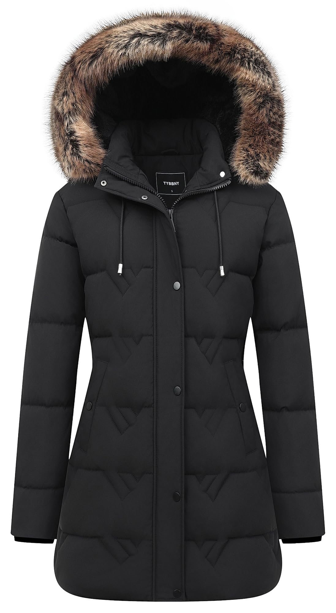 TYBBNY Women's Winter Coat Waterproof Long Insulated Parka with Detachable Hood - Fleece Lined, Windproof, Multiple Pockets Winter Jacket for Cold Weather & Outdoor Activities