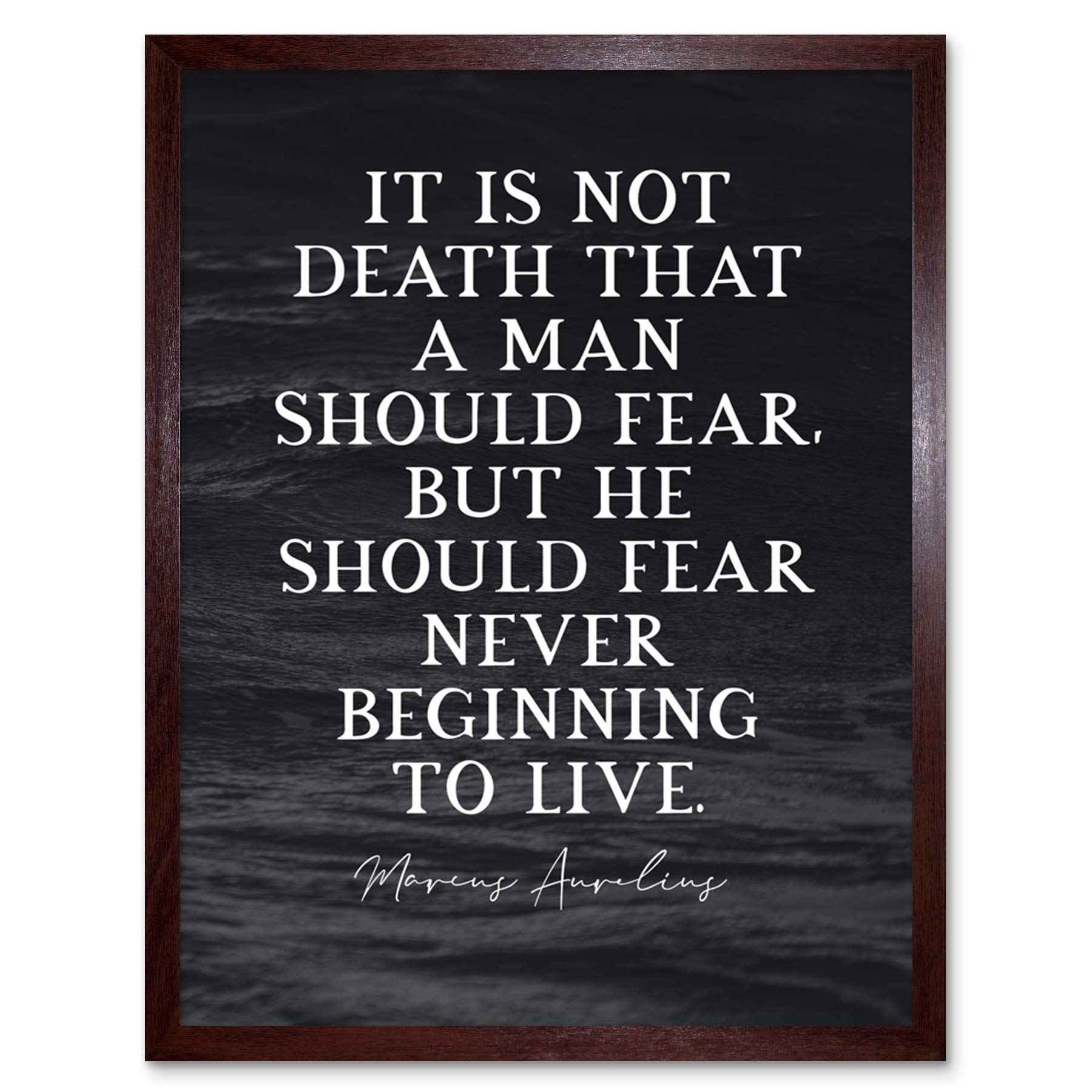Artery8 Slate Inspiring Quote Marcus Aurelius Death Beginning to Live Art Print Framed Poster Wall Decor 12x16 inch
