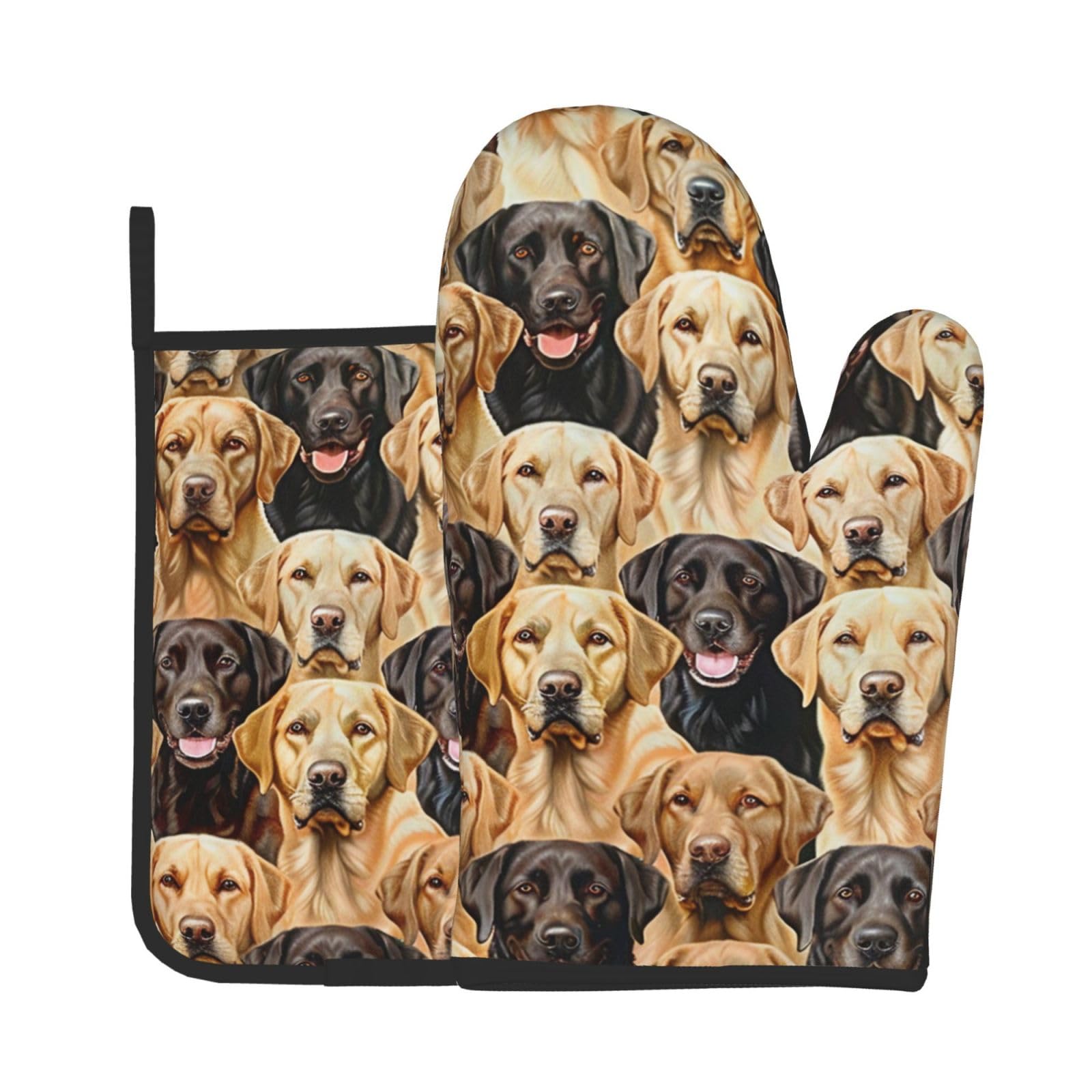 Labrador Retriever Dogs Printed Oven Mitts with Pot Holders 2-Piece Set - Heat Resistant Oven Gloves and Potholder for Kitchen & Outdoor Cooking Baking