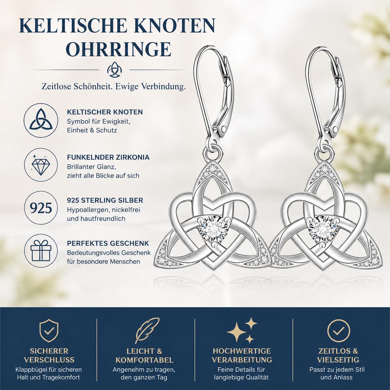 Keltische Knoten Ohrringe Damen 925 Sterling Silber Irischer Schmuck