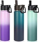 Volhoply 24oz Insulated Water Bottle with Straw Bulk 3 Pack,Metal Wide Mouth Water Bottles with Handle Keep Cold,Reusable Double Wall Flask,Powder Coated Sport Bottle for Holder(Assorted,3 Count)