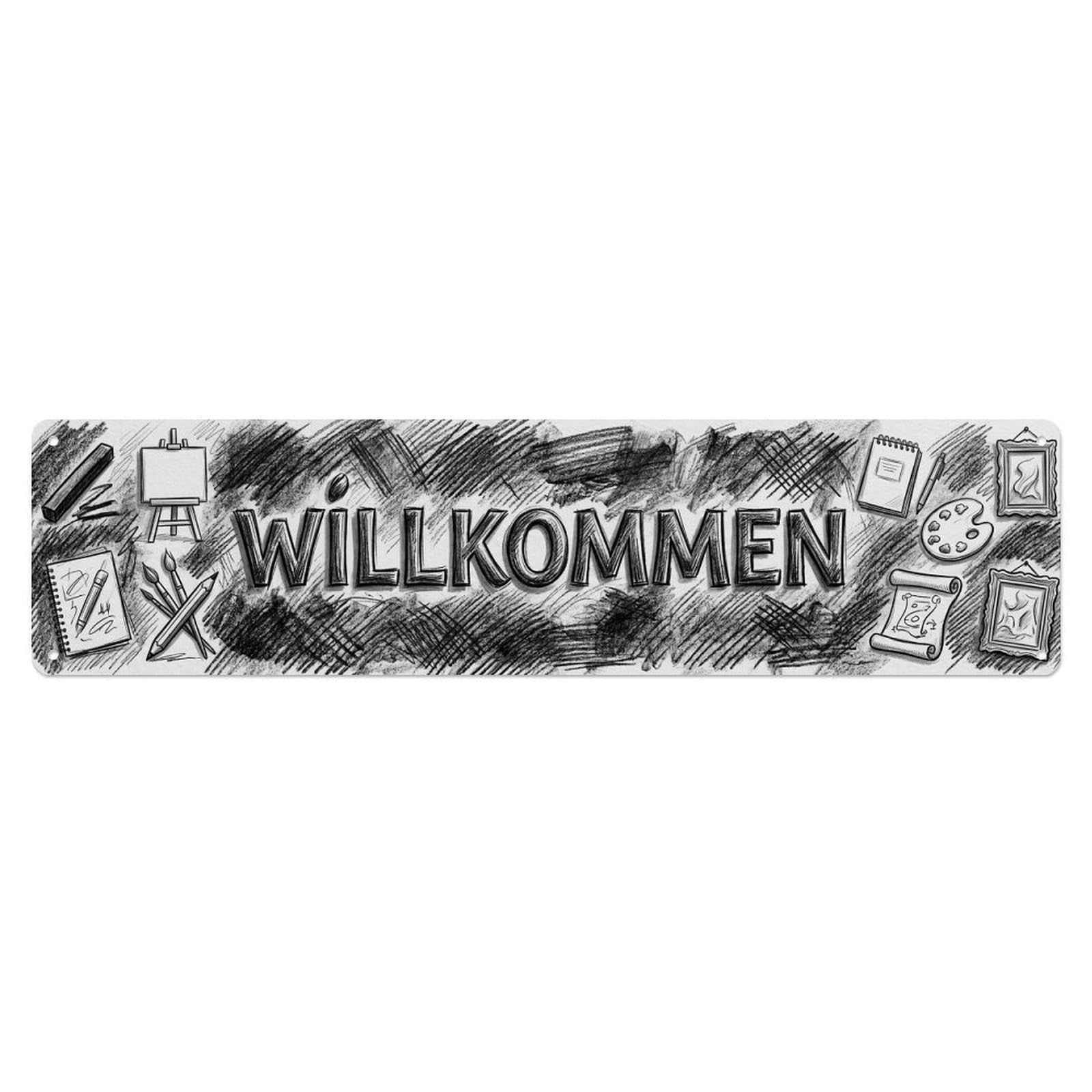 Charcoal Sketch Drawing Artistic Welcome Metal Tin Sign