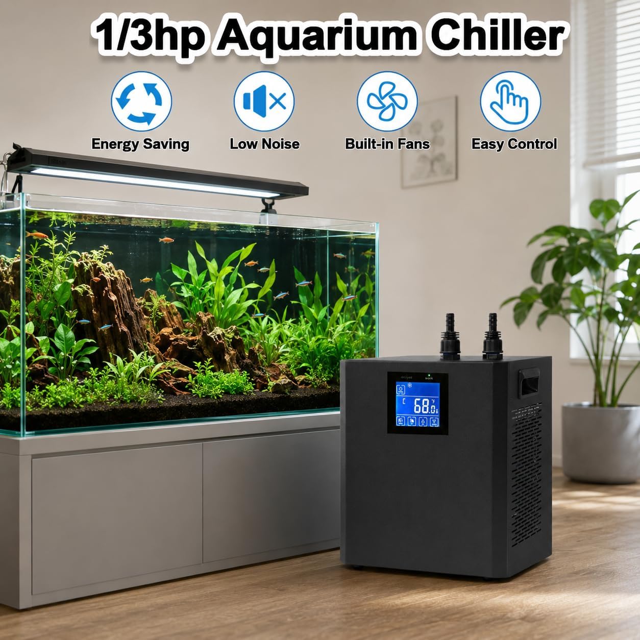 Enfriador de acuario de 1/3 HP para tanque de 79 galones con pantalla LED y