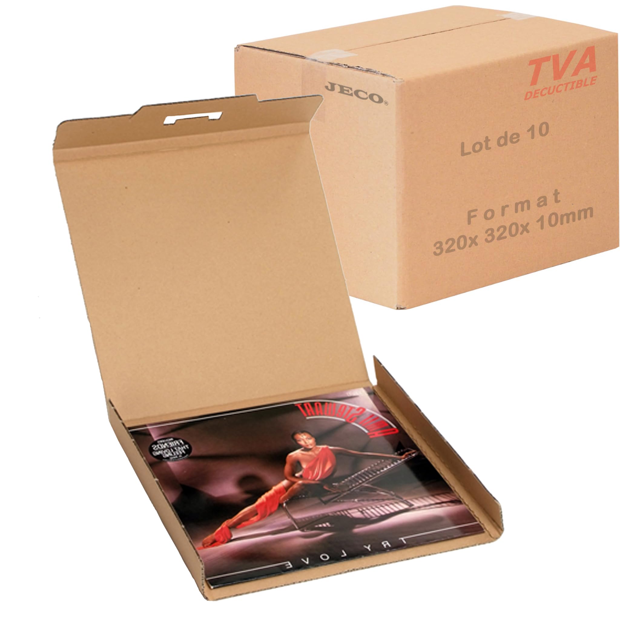 Jeco - Lot de 10 boites postales carton extra plates 320 x 320 x 10mm pour disque vinyle 33 tours étuis emballage expédition