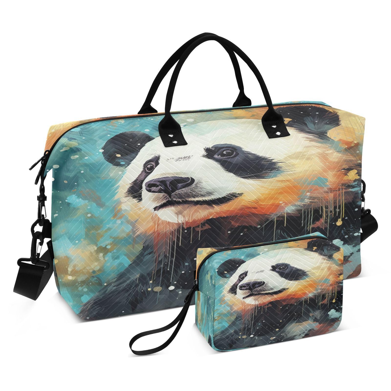 Watercolor Giant Panda Sports Swim Gym Bag Weekender Duffel Travel Bags Handbag with Makeup Storage Bag for Girls Men