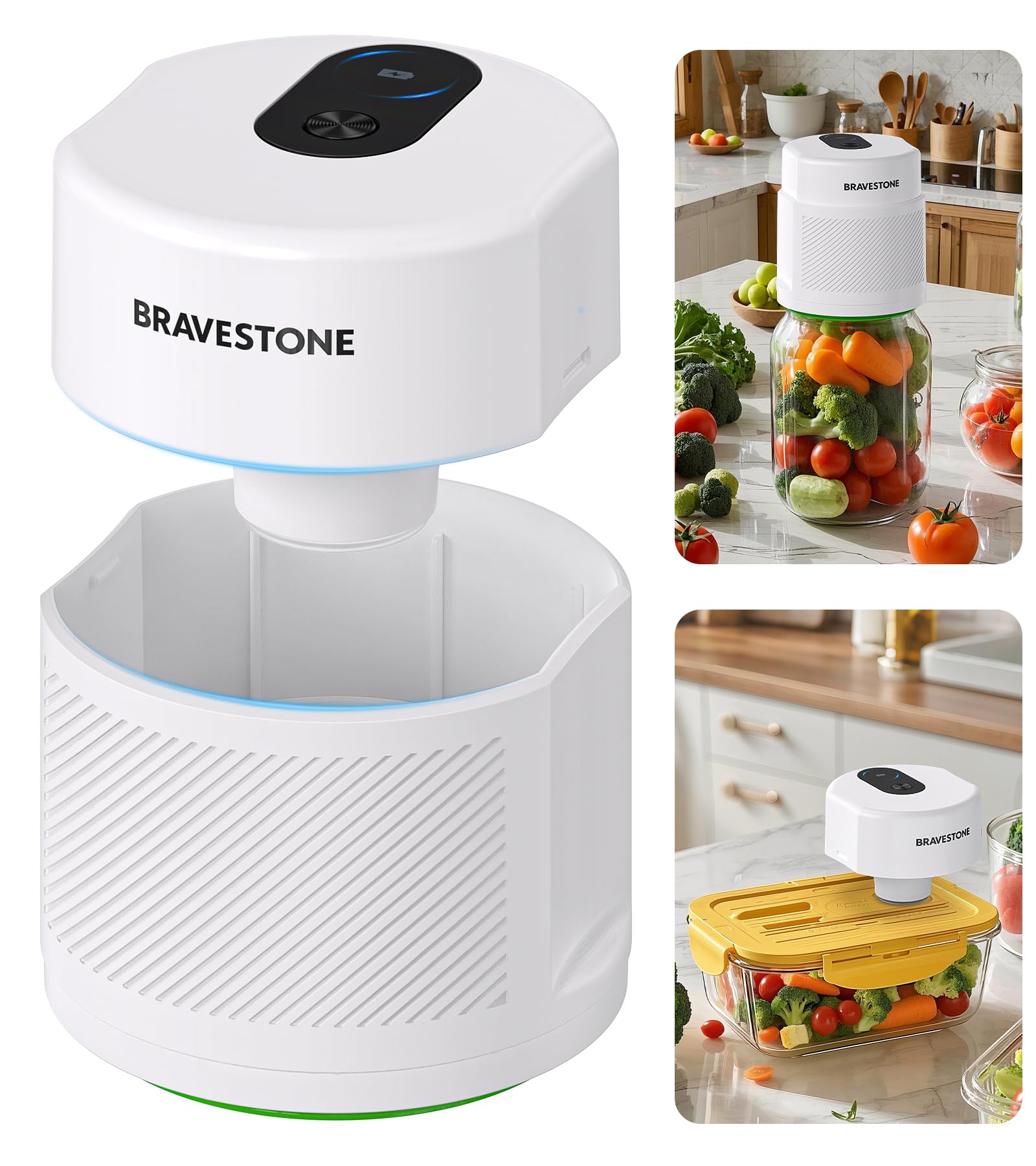 Mason Jar Vacuum Sealer Kit, 3-in-1 Automatic Electric Food Vacuum Sealer Machine for Canning Jars & Zipper Bags, Auto-stop (White)