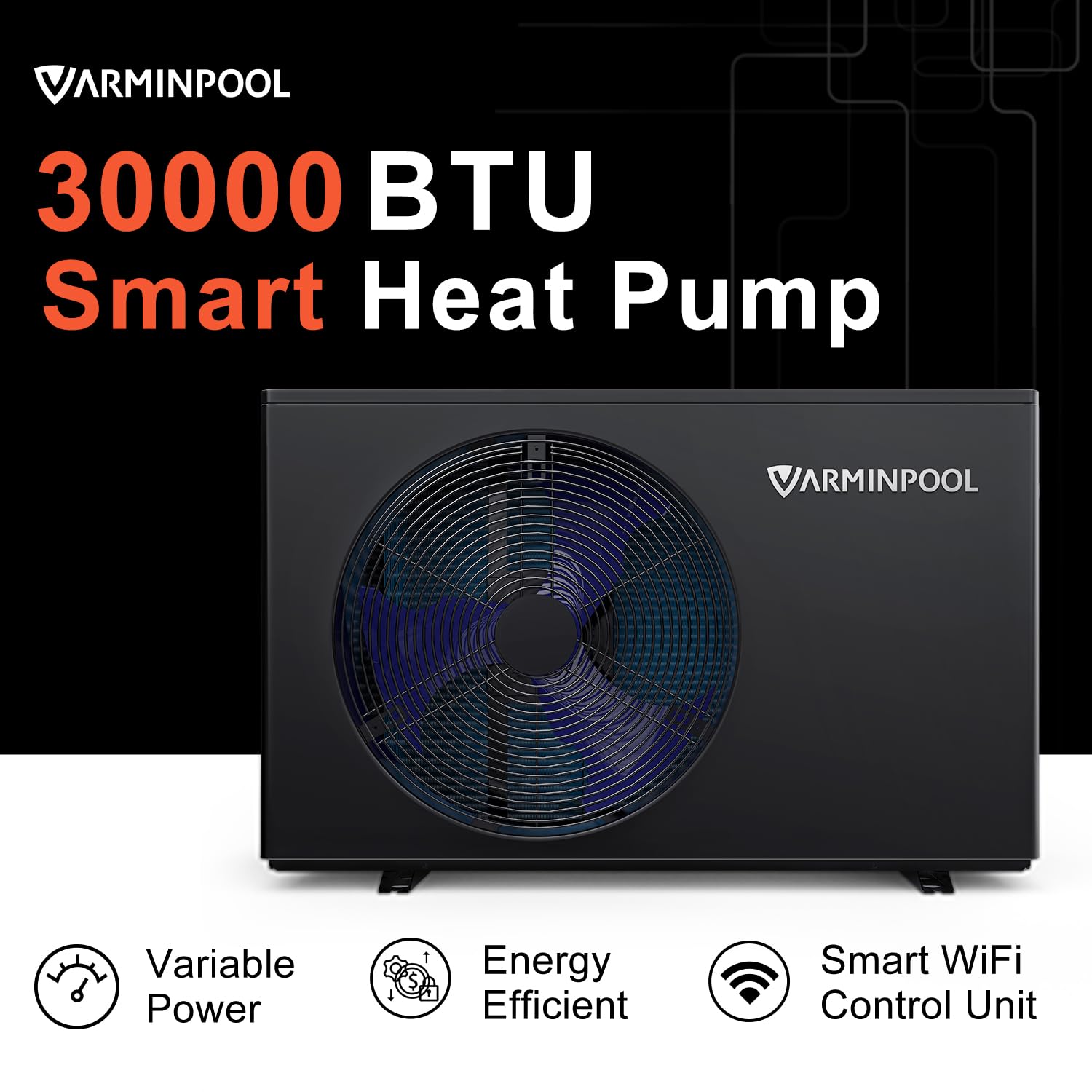 Varminpool 30000 BTU Smart Electric Pool Heater for Inground and Above Ground Pool up to 8000 Gallons, Pool Heat Pump with WiFi Control APP, Titanium Heat Exchanger, Smart Inverter, 120V