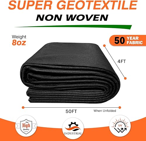 Miniatura 10 de Tela geotextil no tejida de 8oz 3FTx50FT para drenajes franceses, paisajismo, contrapiso, control de malezas, construcción, control de erosión