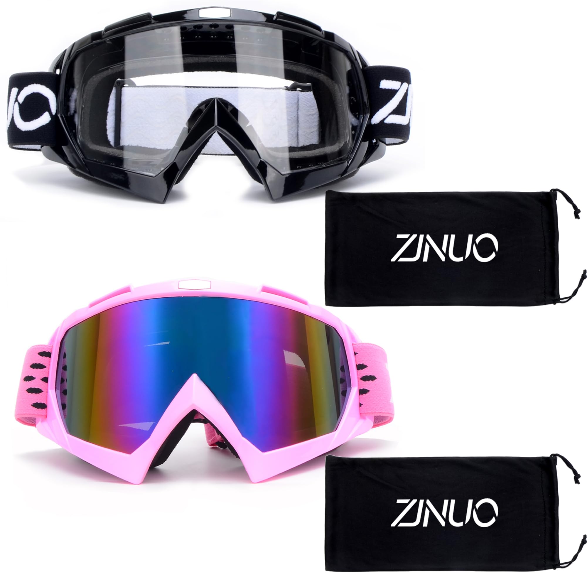 ZJNUO Dirt Bike Goggles,2 Pack ATV Goggles Motocross Off Road Riding Motorcycle goggles Racing MX UTV Goggles