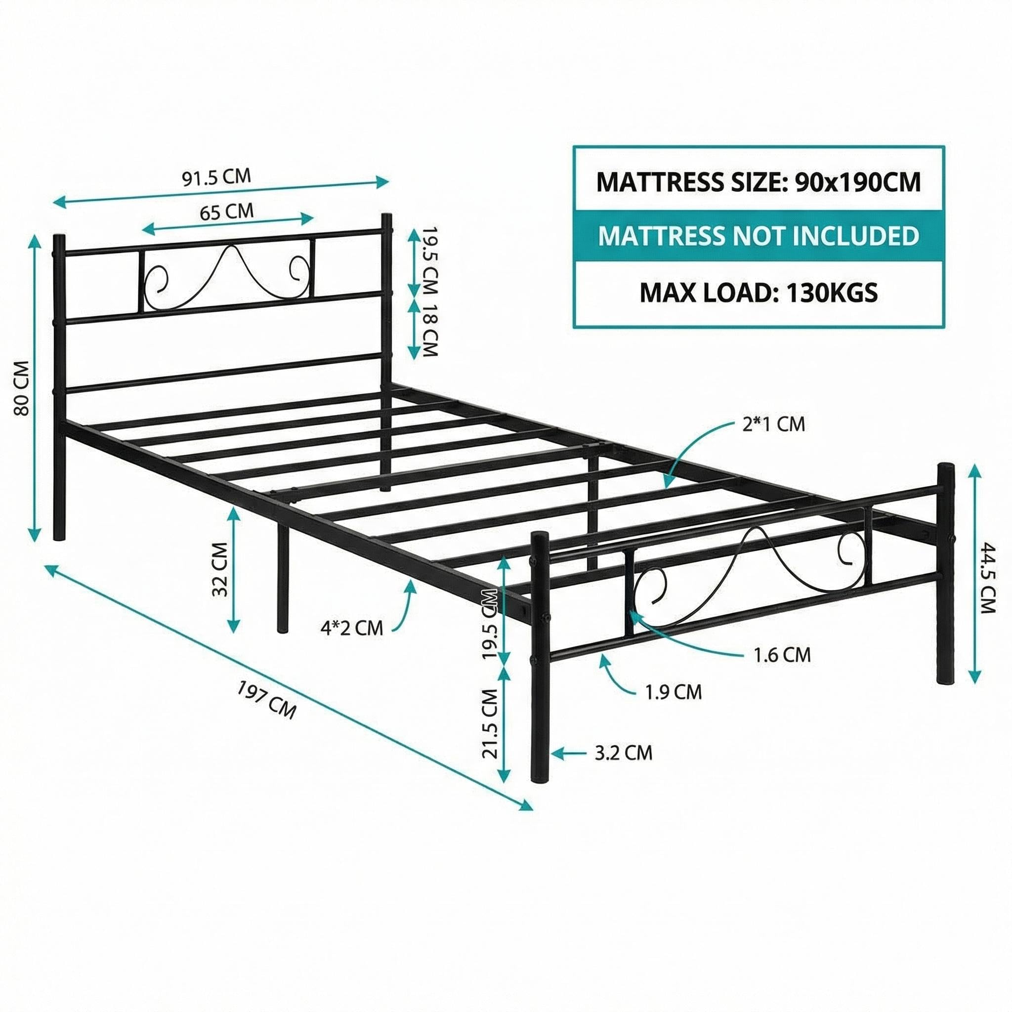 HOMYLIN Lit Simple avec Cadre en métal Simple et Moderne, lit en métal pour Adolescents/Adultes, adapté pour la Chambre, Le dortoir d'étudiant et d'autres scènes Multiples, avec des Lignes Simples en