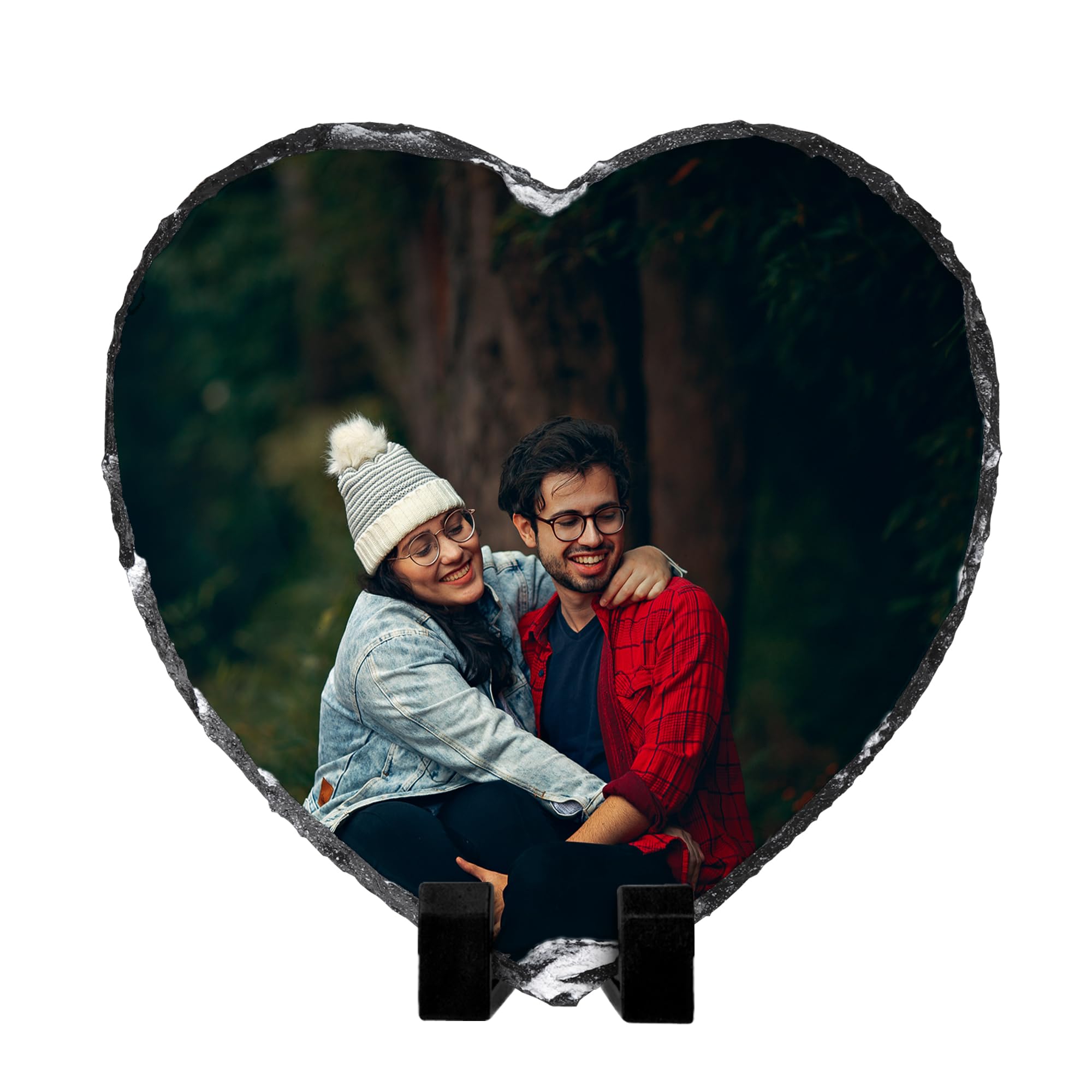 Personalised Heart-Shaped Rock Slate – Add Your Own Photo – Custom Gift for Him, Her, Mum, Dad – Birthday, Anniversary, Valentine’s Day, Christmas (15cm x 15cm)