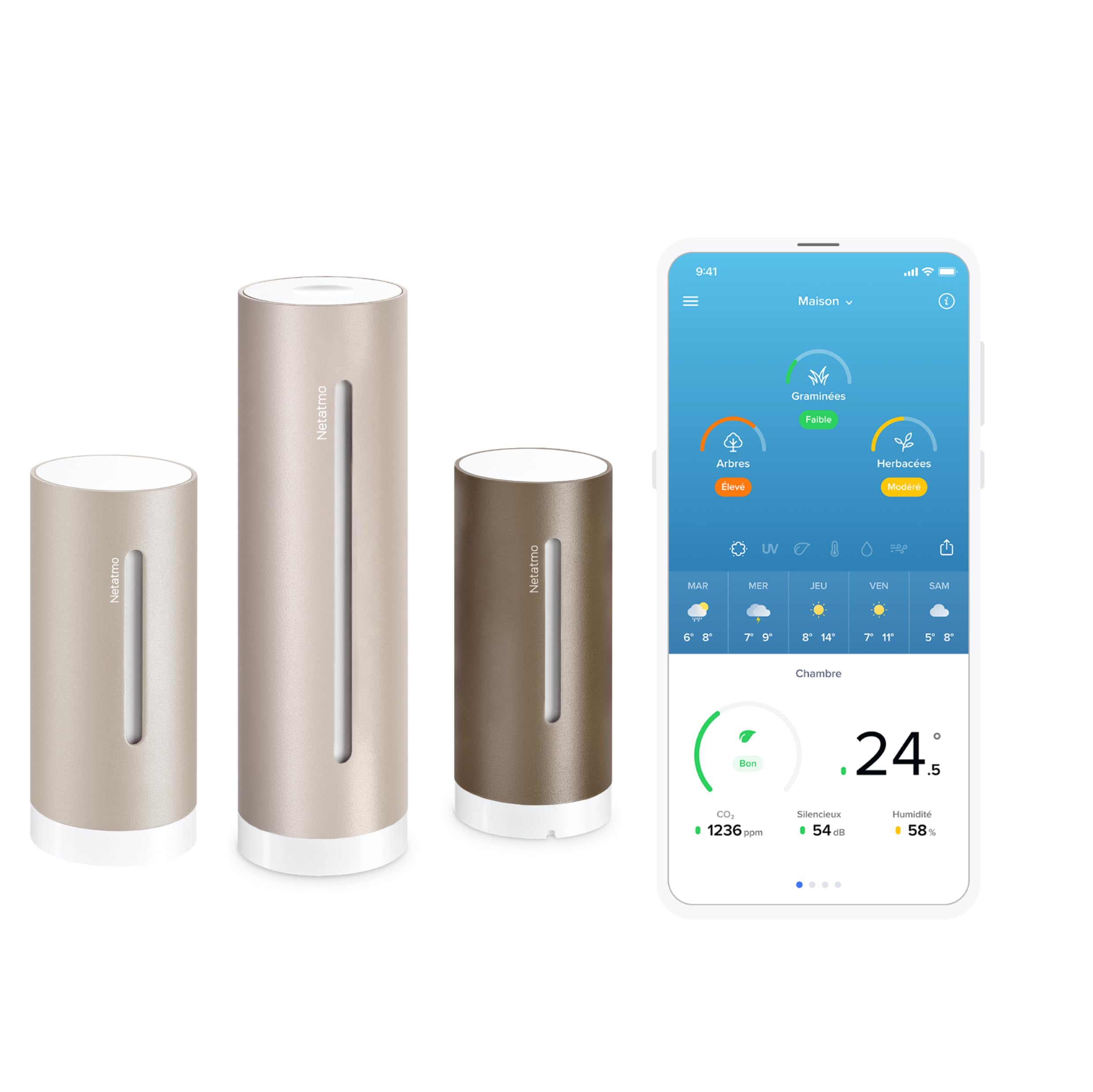 Station Météo Netatmo capteur extérieur intérieur température humidité et alertes pollens