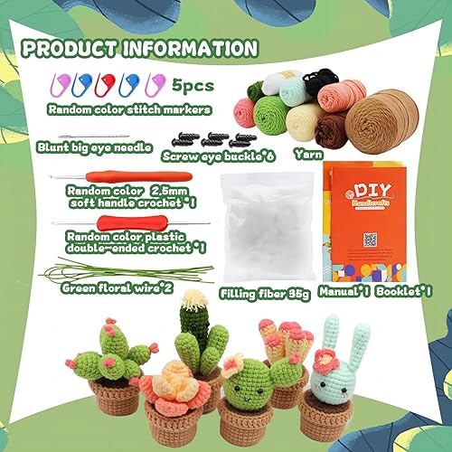 Miniatura 2 de FOSZMAC Kit de ganchillo para principiantes, 6 piezas de plantas en maceta con ganchos de hilo, accesorios tutoriales en video paso a paso, juego de