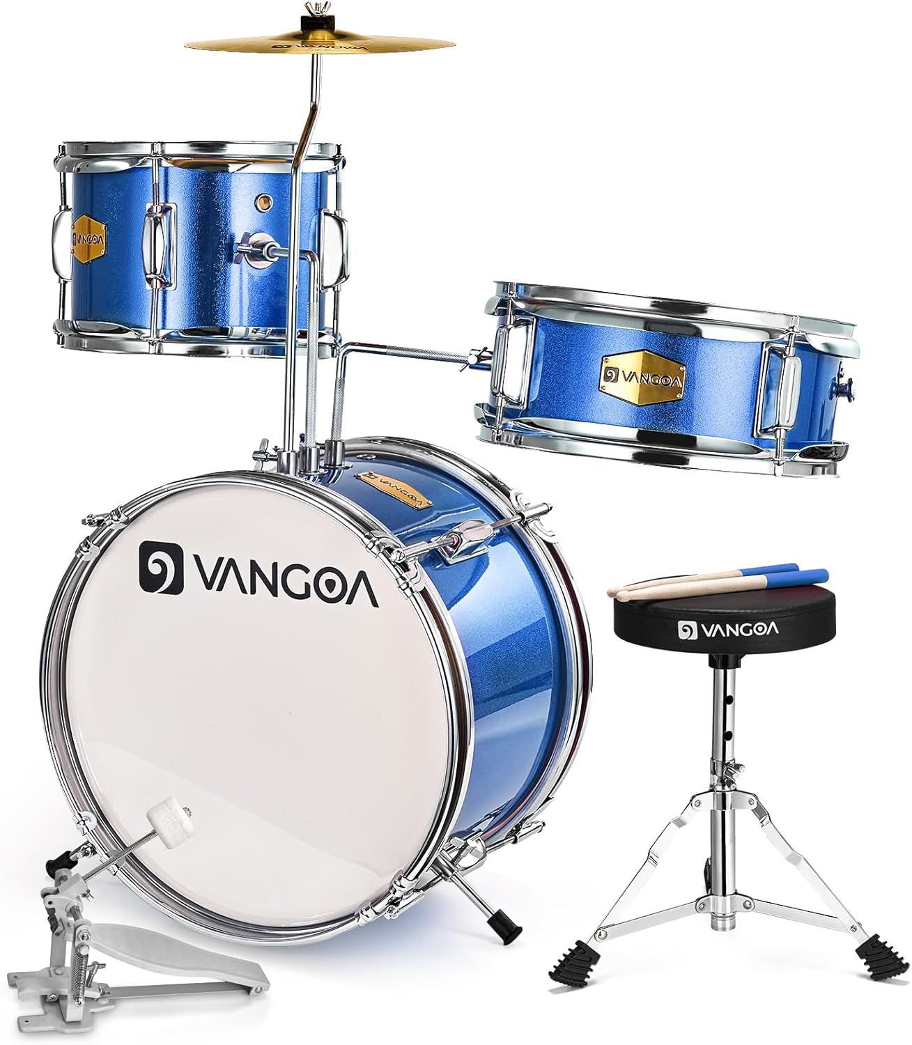 Kids Drum Set, 14 Inch Beginner Drum Kits, 3 Piece Drum Set for Kids Boys Girls, with Adjustable Throne, Cymbal Pedal, Drumsticks, Blue