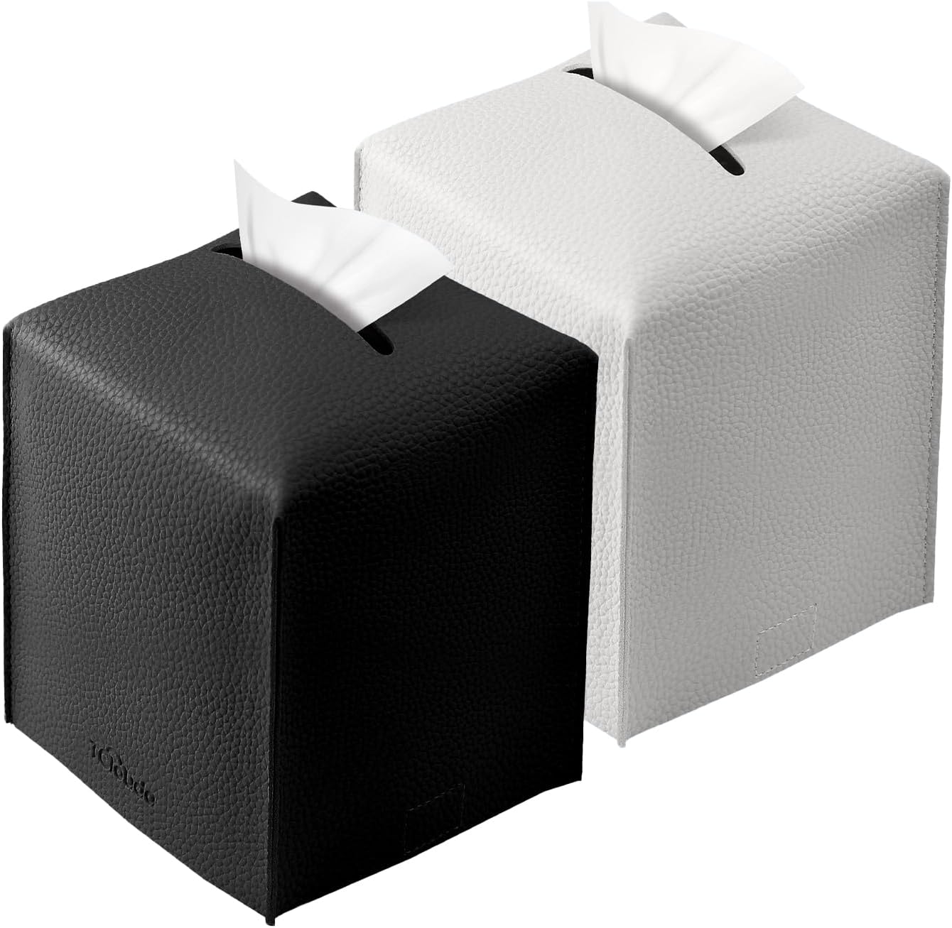 Tissue Box Cover, Tclouda, Modern PU Leather Square Tissue Box Holder for Creative Decorative, 2 Pack, Ideal for Bathrooms/Office/Nightstand Tent/Dining Table, 5"X5"X5", Black&White