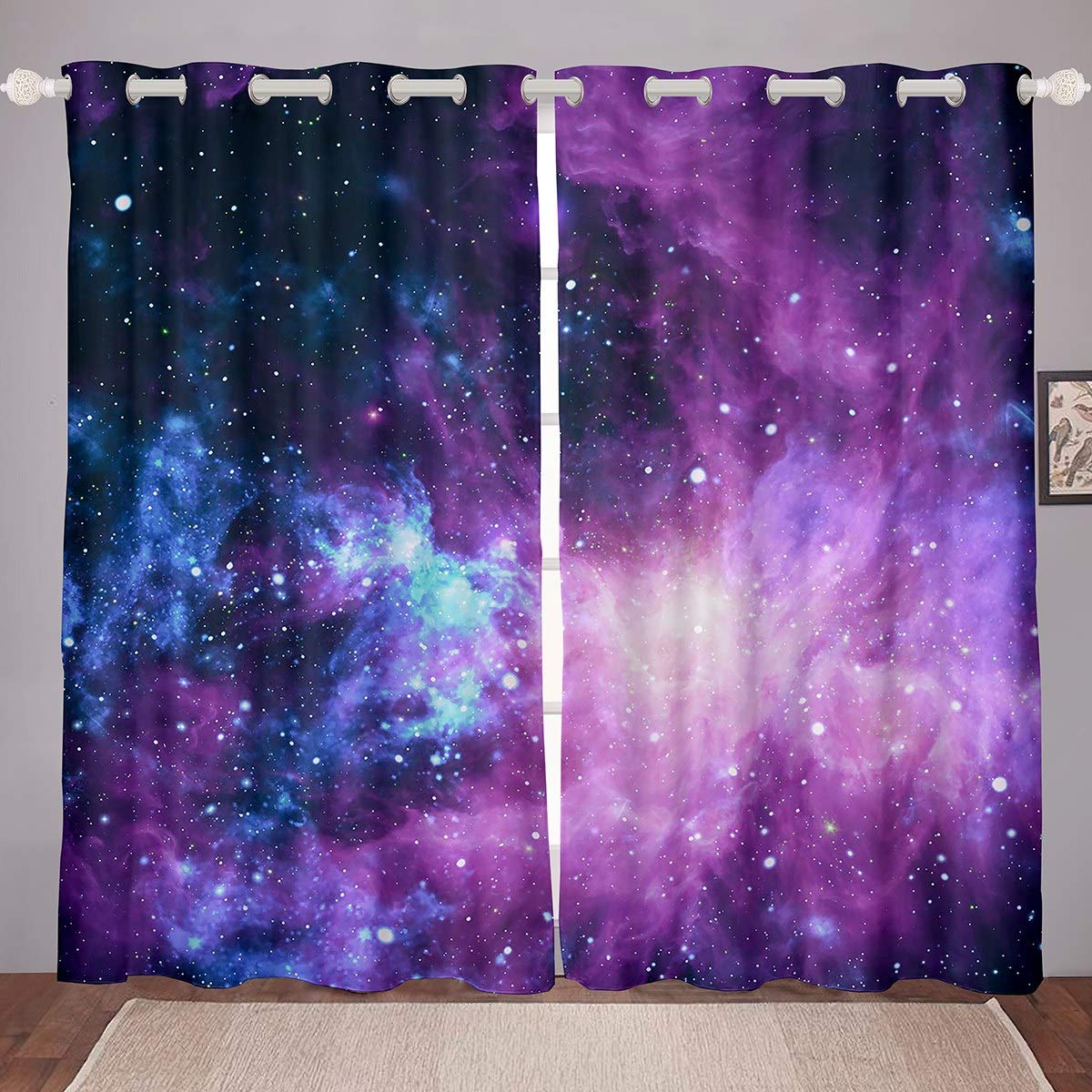Loussiesd Girls Sx15880wclyp Galaxy Window Treatments Starry Sky Window Curtain Purple Blue Outer Space Curtains For Children Teens Women Chic Milky Way Bedroom Decor Drapes W46*L54