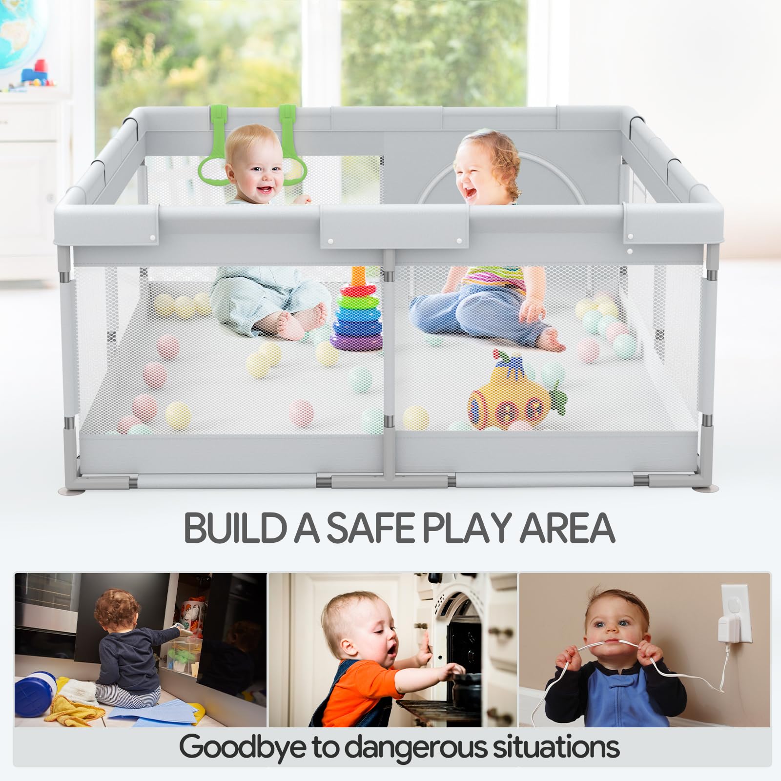 Fodoss 120x120cm Parc Bebe, Le Petit Parc Enfant pour l'appartement, Intérieur et Extérieur Parc Bébé, Stable Avec 4 Ventouses Inférieures