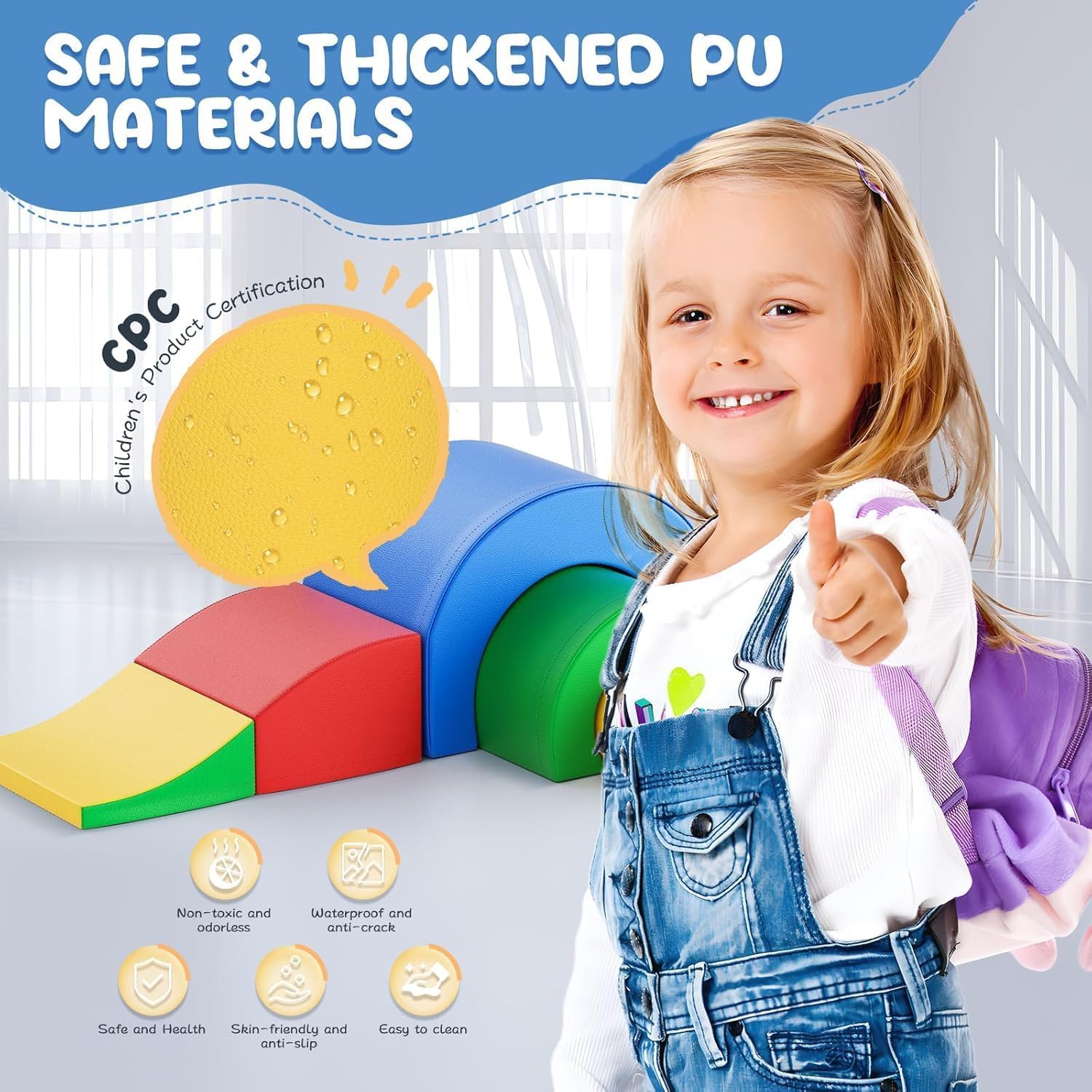 Baby Motor Skills Course,5 Piece Soft Block Set for Toddlers and Babies,Foam Climbing Blocks,Giant Montessori Type Building Set, Indoor Play Area, EN71 Certified (Color) - 2