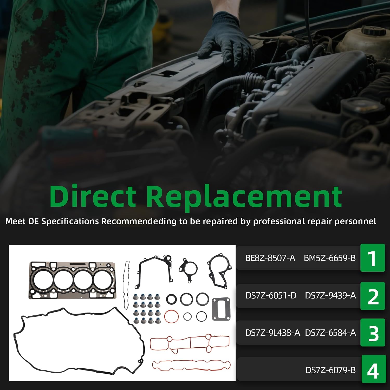 Head Gasket Set, Fit for Ford Escape, for Fusion 1.5L DOHC 16V 2014 2015 2016 2017 Replace DS7Z-6051-D DS7Z-9439-A DS7Z-9L438-A DS7Z-6584-A DS7Z-6079-B BE8Z-8507-A(30pcs)