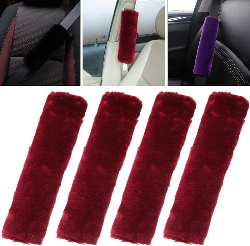 Protetor de Cinto de Segurança OHHMNKK em Pelúcia Wine Red – Kit com 4 unidades