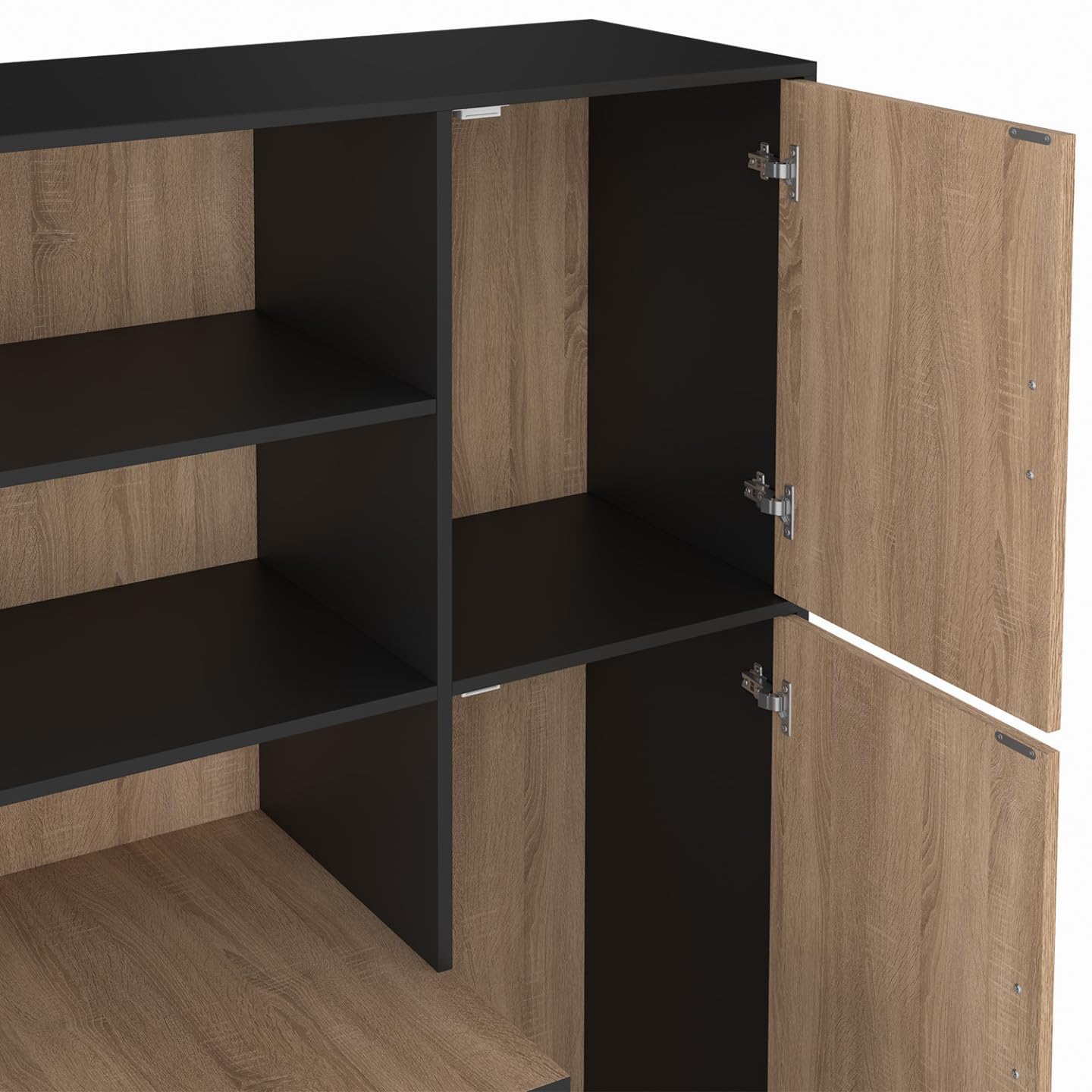 IDMarket - Wallis-Waschküchenmöbel für Waschmaschine oder Wäschetrockner mit Regalen und Stauraumschrank in Schwarz und Holzoptik