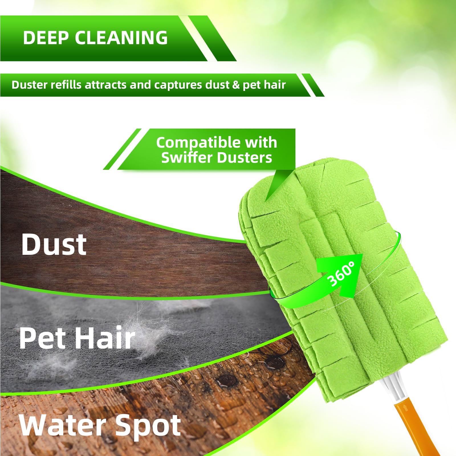 Recambio de plumero compatible con mango extendido Swiffer Duster – Recambios reutilizables resistentes 360 para mango de plumero Swiffer y kit de inicio de mango súper extensor, paquete de 6